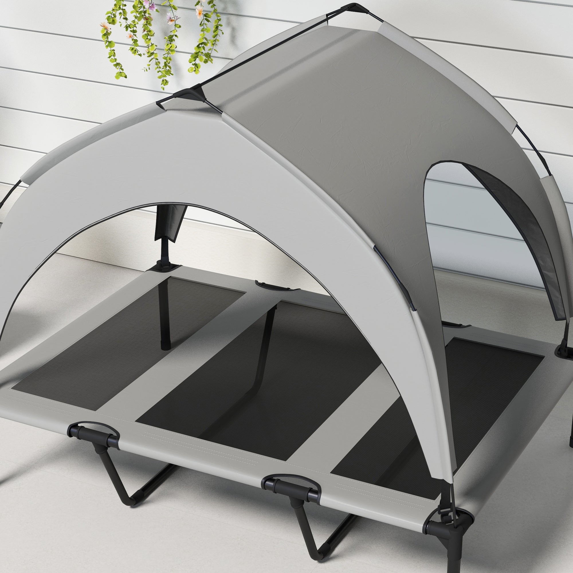 Logidon PawHut verhoogd hondenbed met luifel lichtgrijs 106x76x94 cm