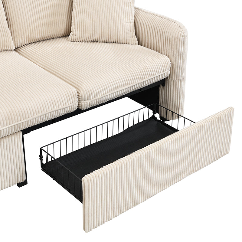 Logidon hoekbank U-vorm beige corduroy stof met opbergvak en slaapfunctie