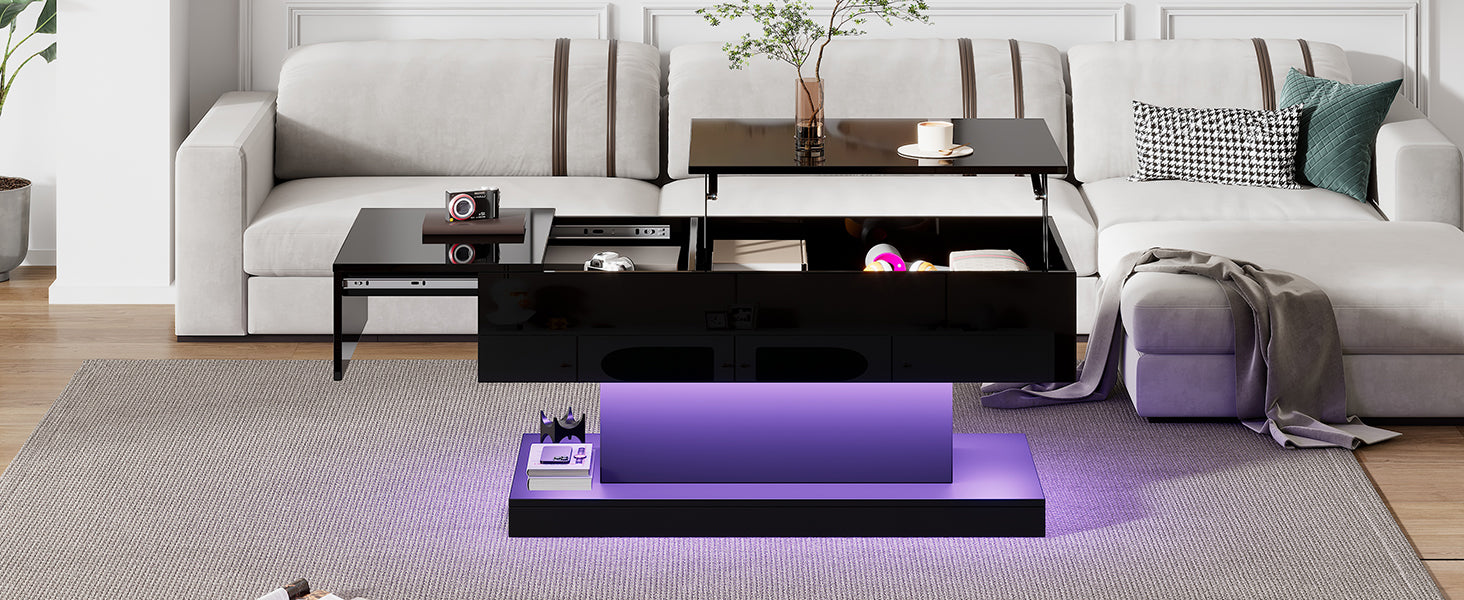 Logidon hoogglans liftsalontafel zwart 100x50x45 cm LED-verlichting