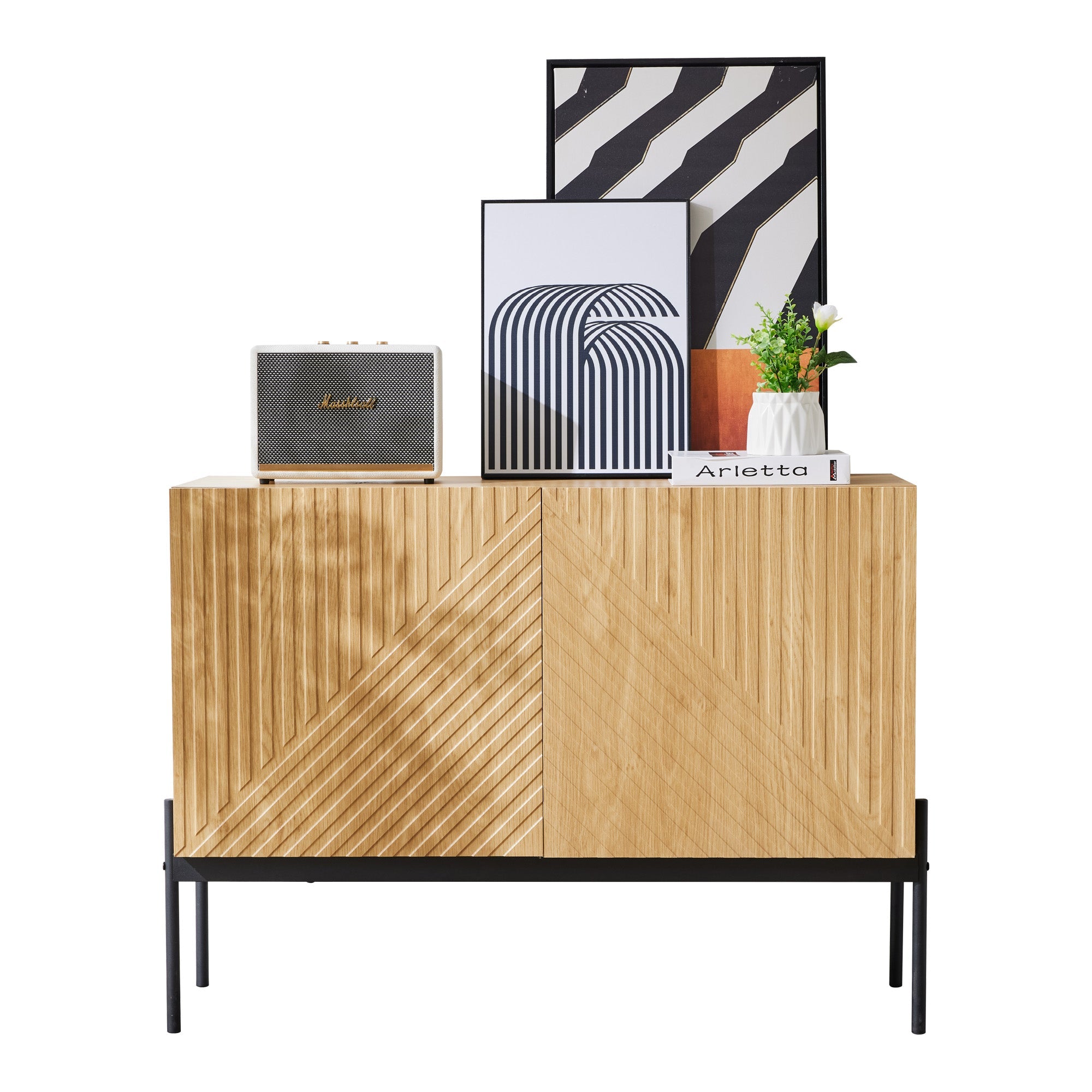 Logidon dressoir naturel, 2 deuren, metalen poten, H75 B100 D40