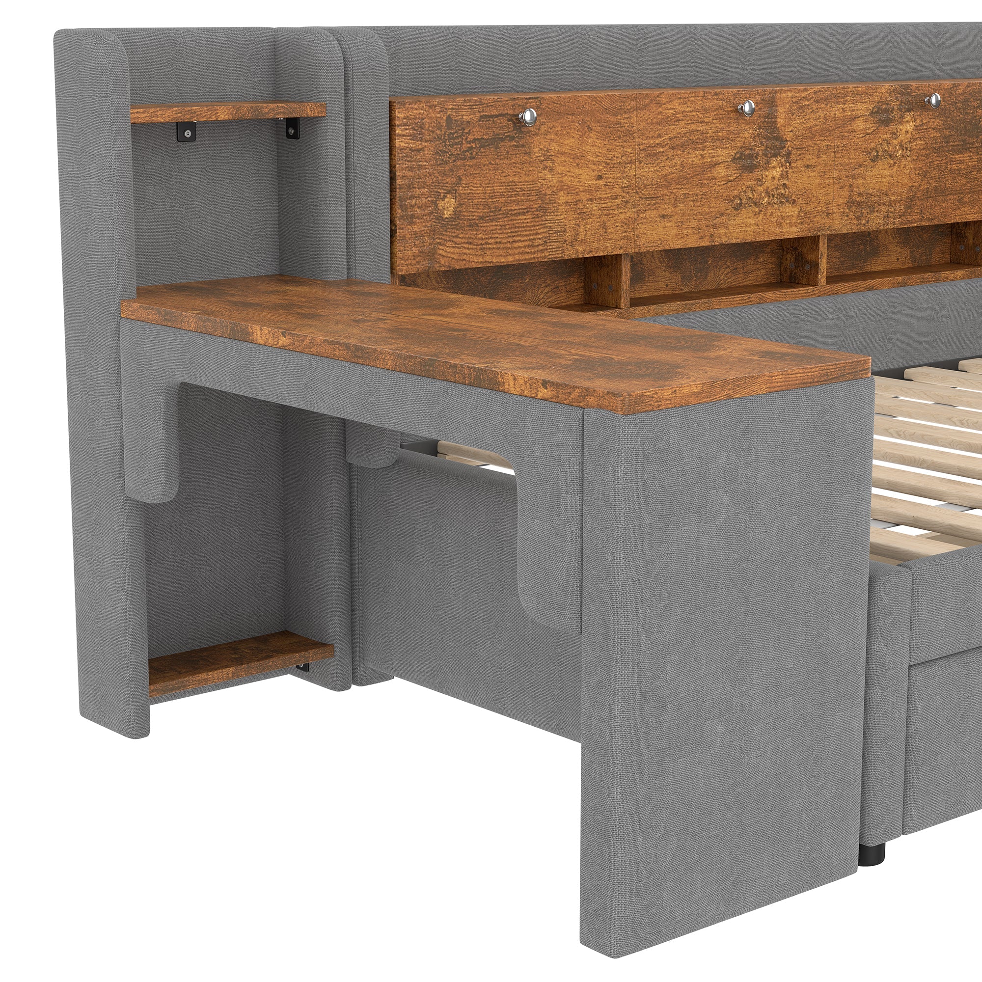 Logidon Daybed 90x200 cm slaapbank met bureau grijs USB Type C