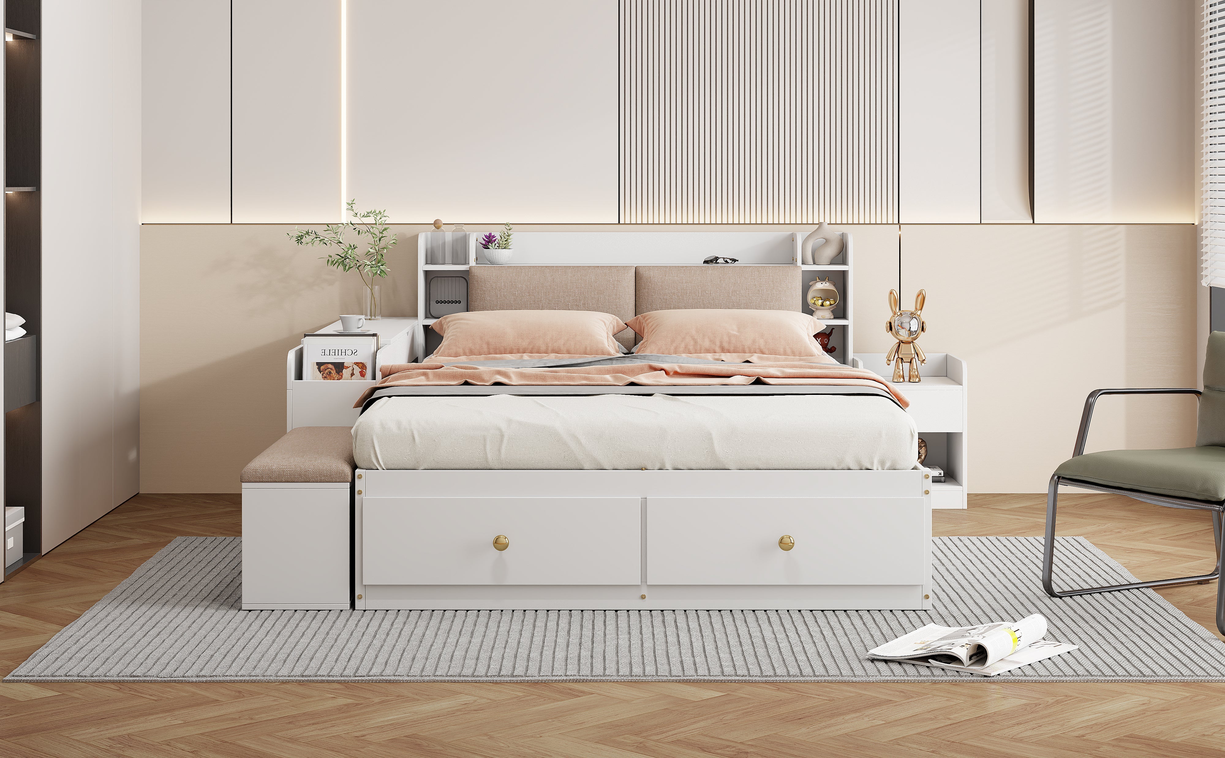 Logidon massief houten combinatiebed 140x200 cm wit met opbergruimte