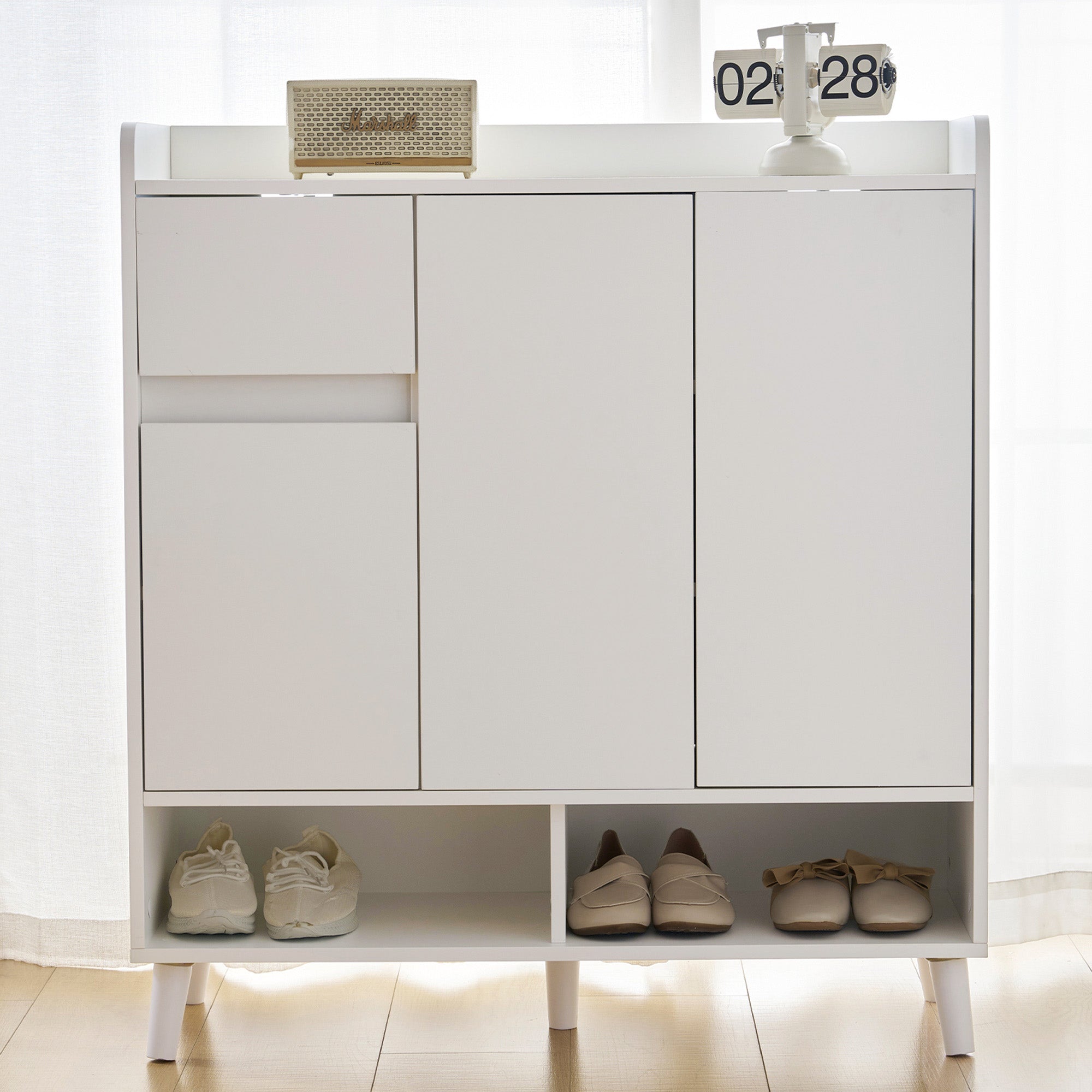 Logidon White Shoe Cabinet Chest of Drawers Adjustable Shelves 90x99x35 cm