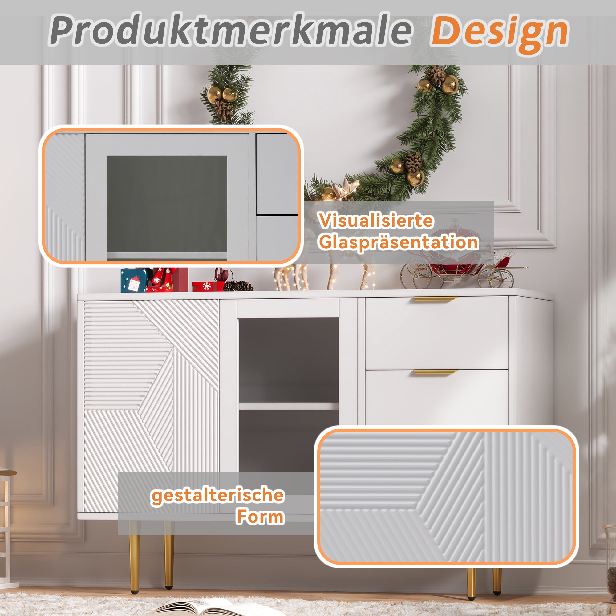 Logidon ladekast wit met 3 lades en 2 glazen deuren 120x38x79,5 cm