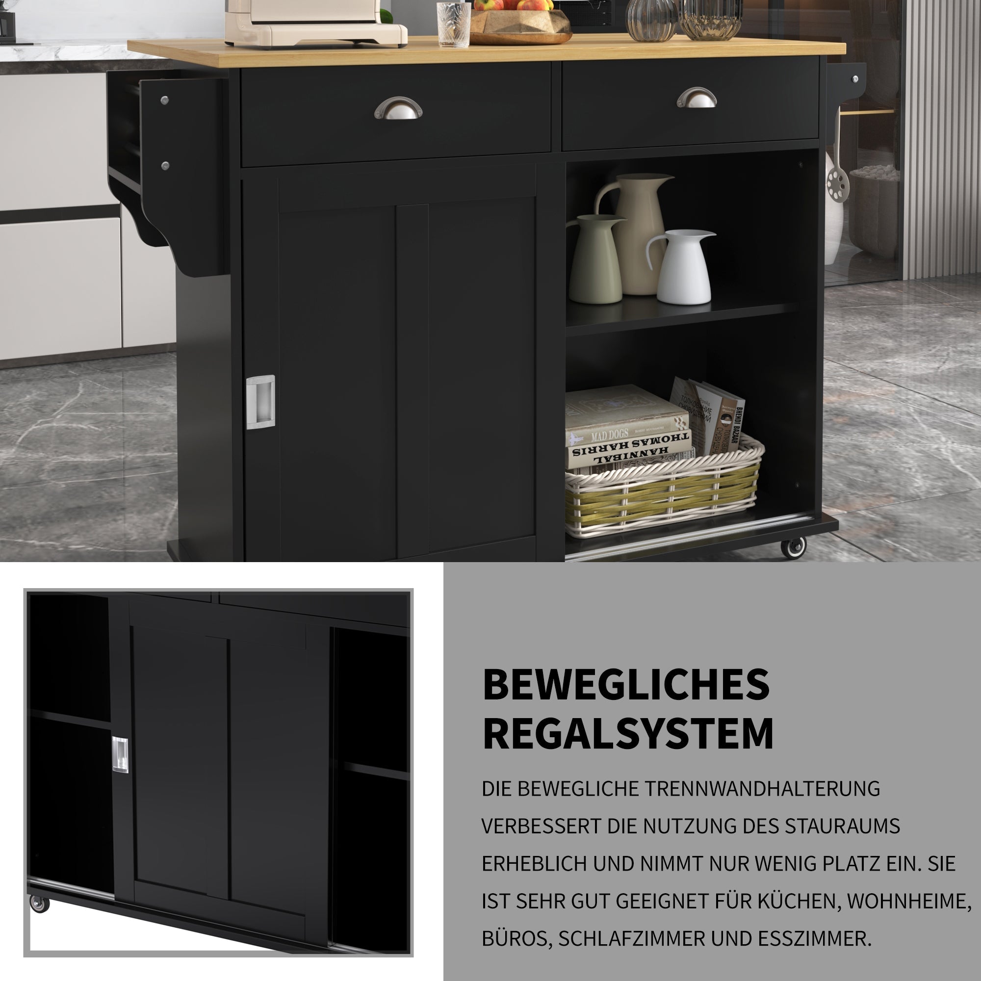 Logidon Sideboard Dining Room Trolley 112x70x94 cm Black Folding Plate