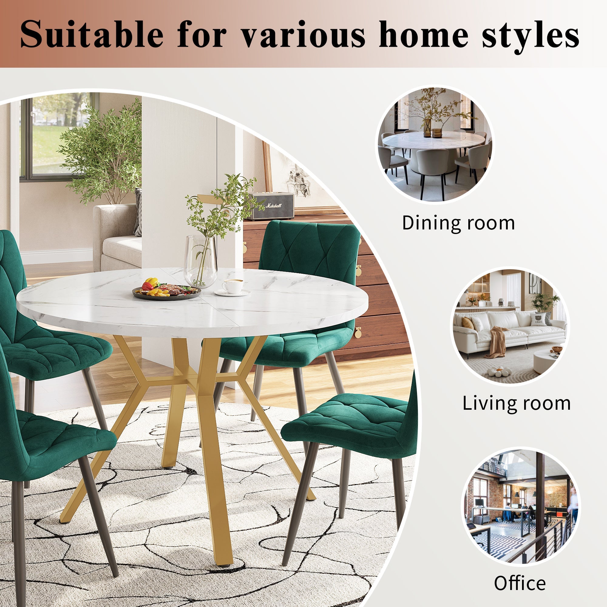 Logidon ronde eettafel marmerlook witgoud 100 cm diameter