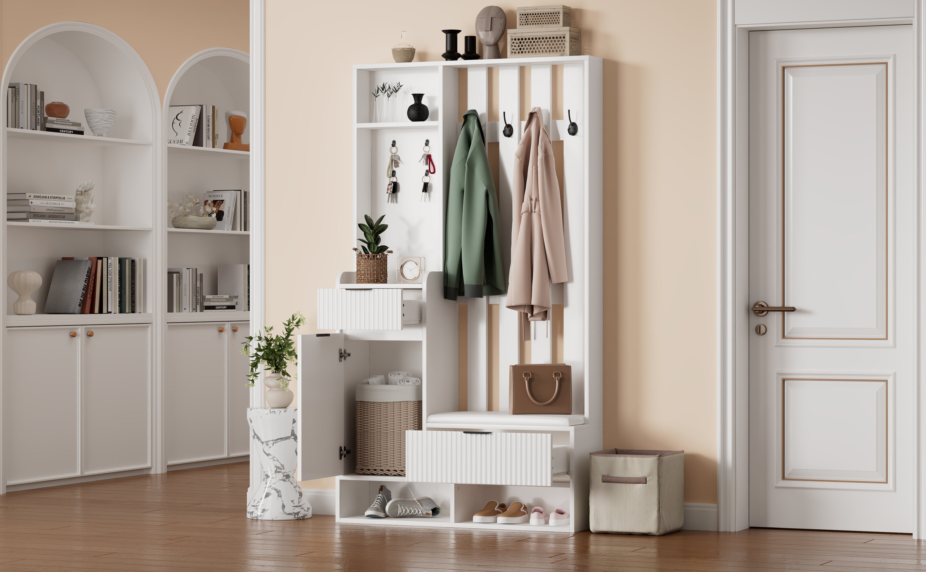 Logidon Kledingkast 6in1 Wit 100x30x180 cm Schoenenbankopberger