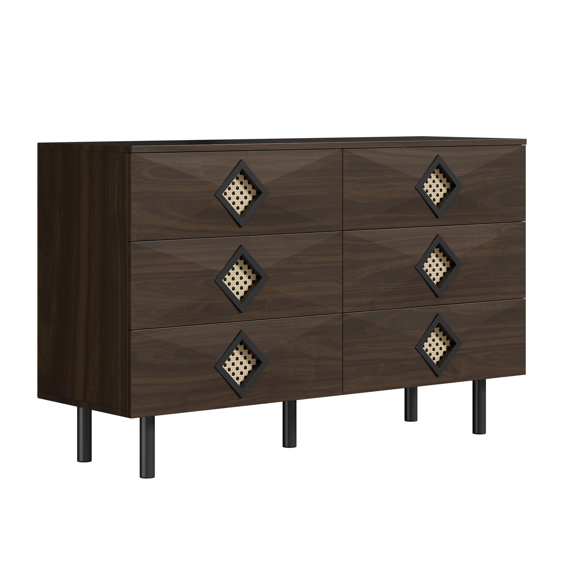 Logidon Elegante kaptafel met 6 laden, walnoot met rotan handvat