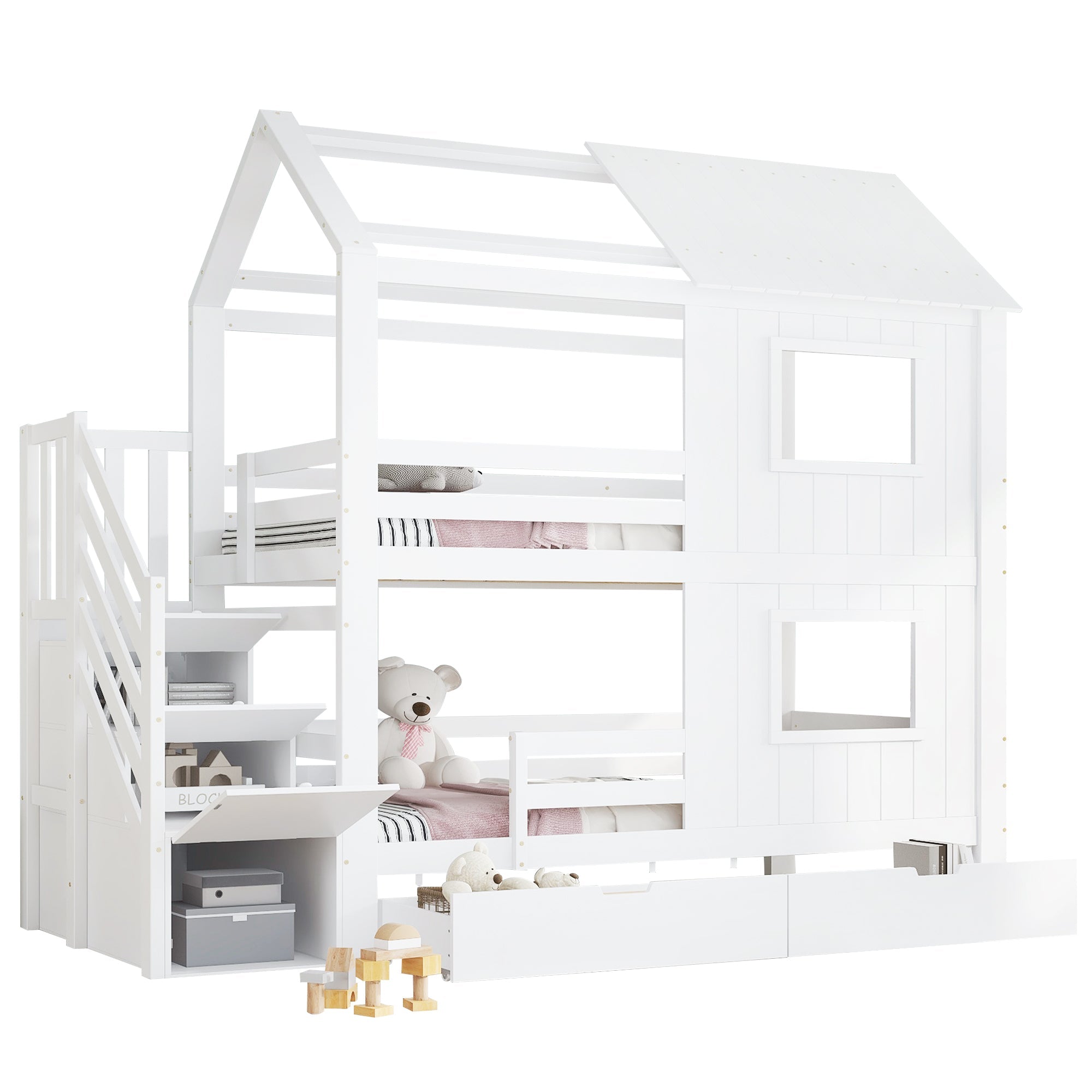 Logidon stapelbed kinderbed 90x200 wit met trapkast