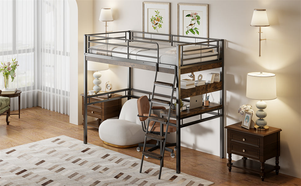 Logidon hoogslaper 90x200 cm met bureaurelingladder zwart