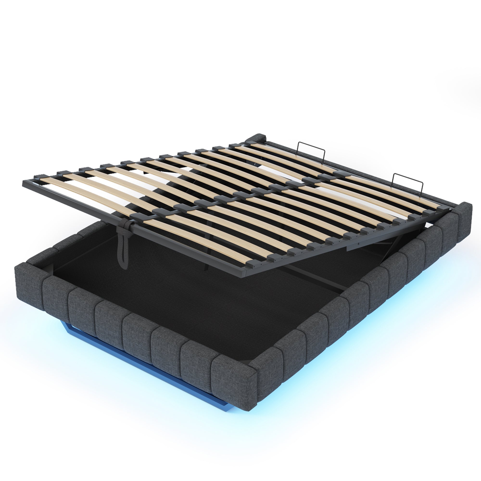 Logidon gestoffeerd bed 140x200 cm met opbergruimte LED licht linnengrijs