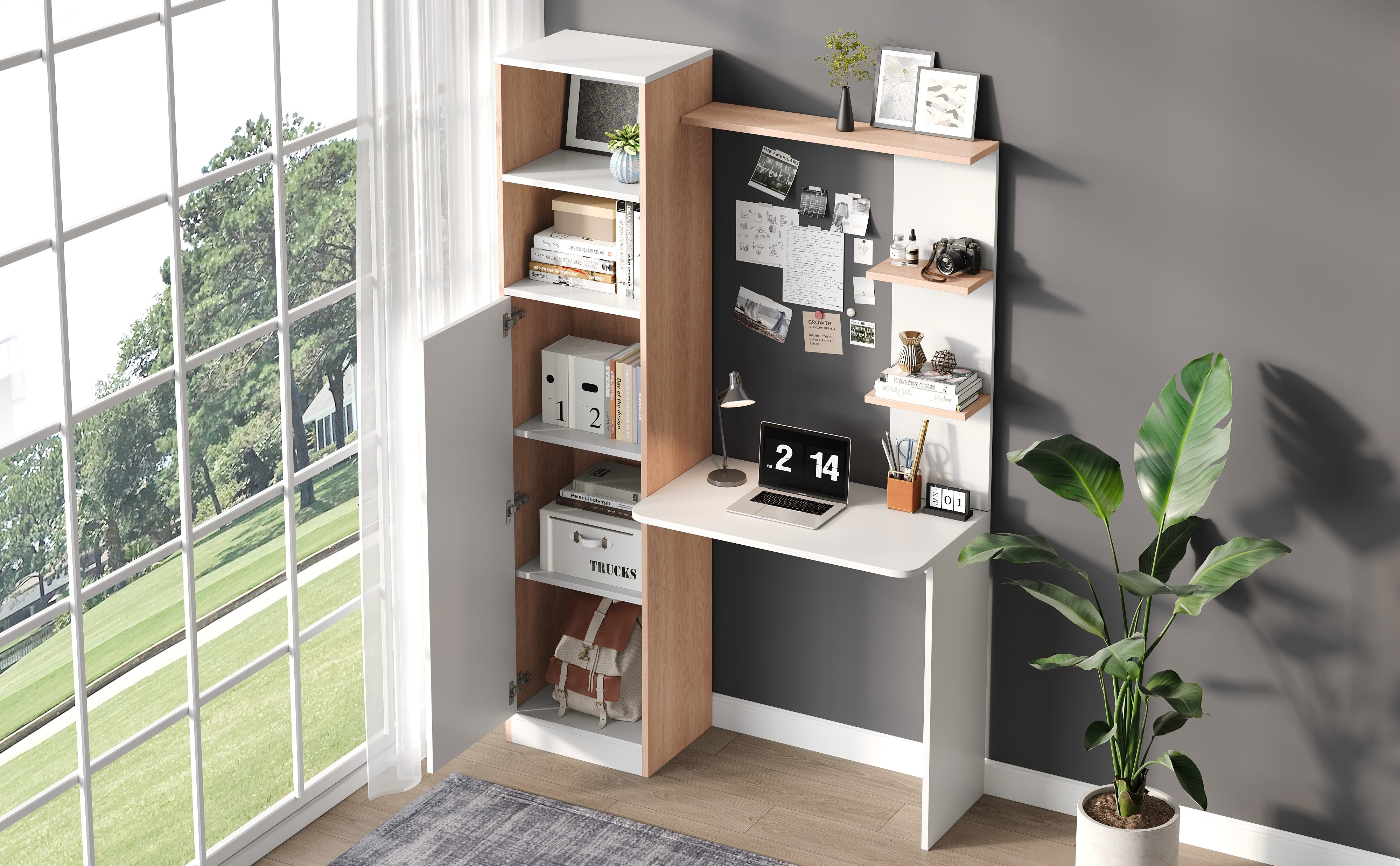 Logidon work table storage white wood contrast 123.5x45x168.5 cm