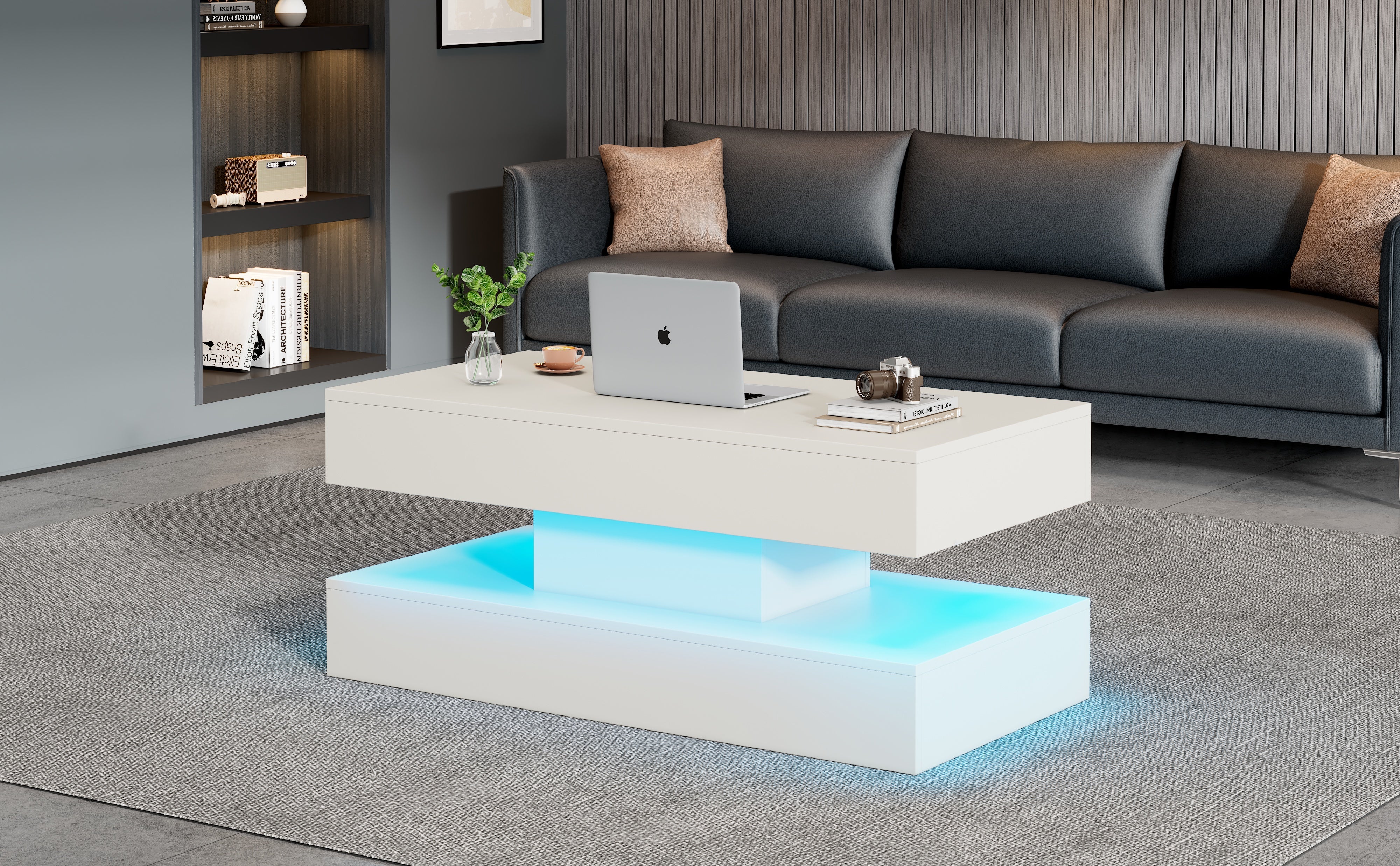 Logidon salontafel LED-verlichting en opbergruimte wit 100x50 cm