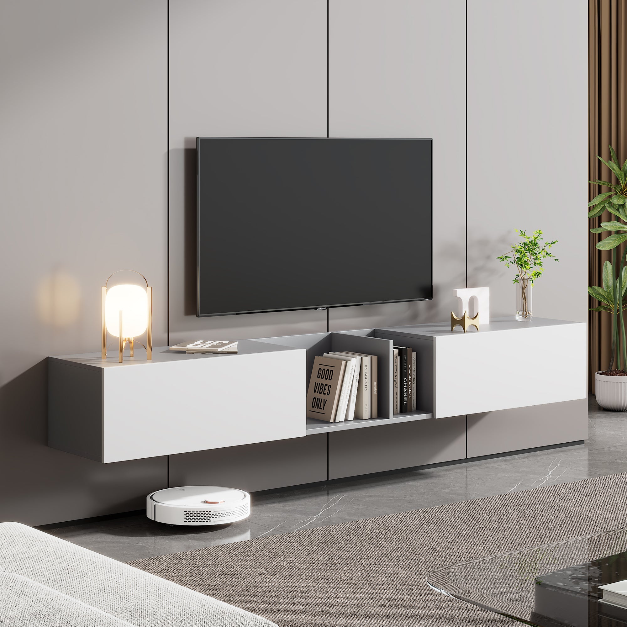 Logidon TV-meubel 170 cm hoogglans zwart glasplank LED