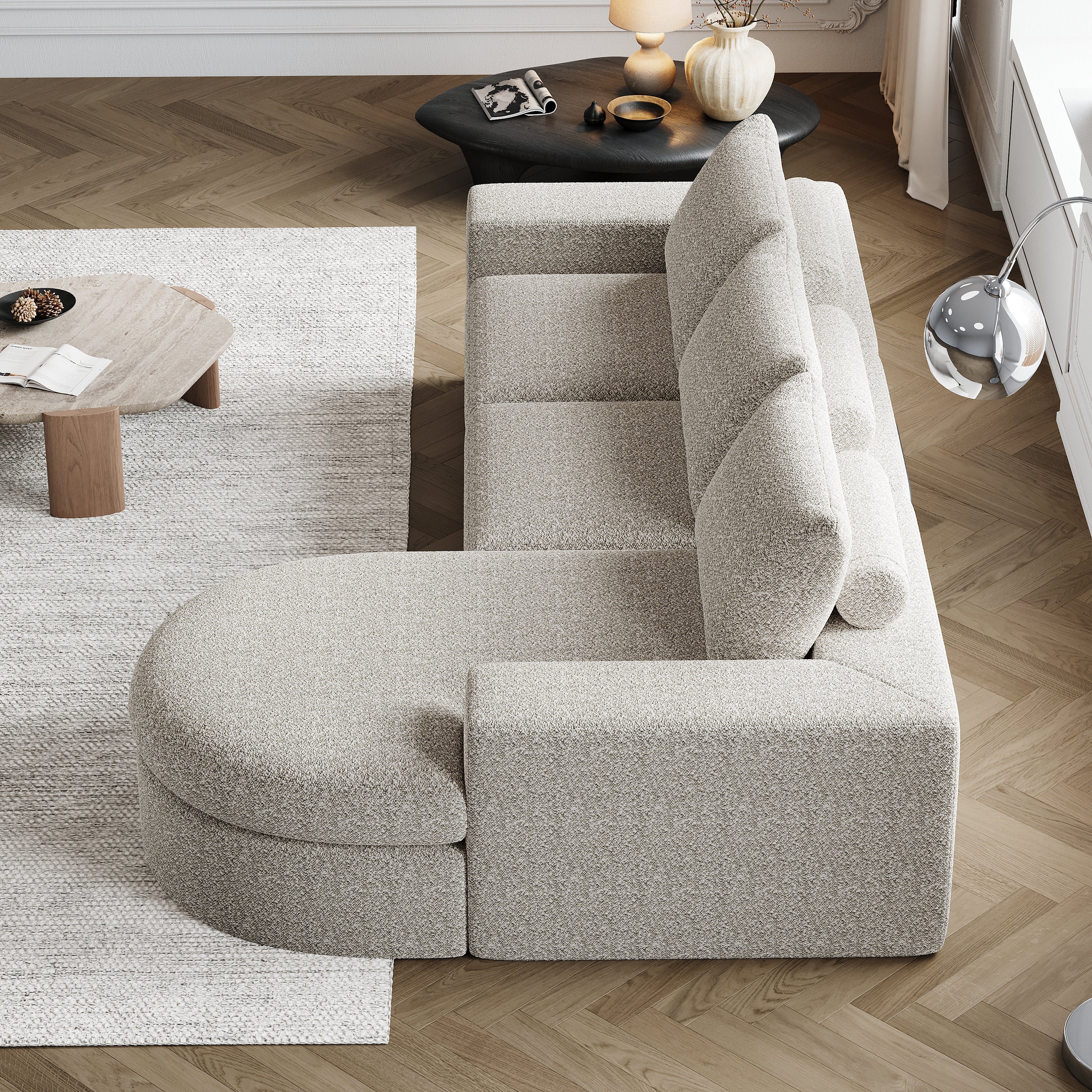 Logidon Modulair Chenille Sofa 3-zits Hoekbank Ligstoel Beige