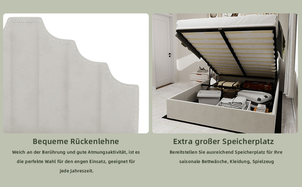 Logidon 160x200 cm stoffen bed beige hoofdbord met hydrauliek