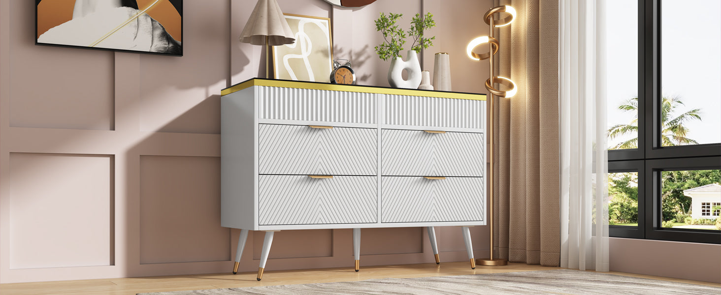 Logidon ladekast amber glazen dressoir 6 lades 120x40x76 wit
