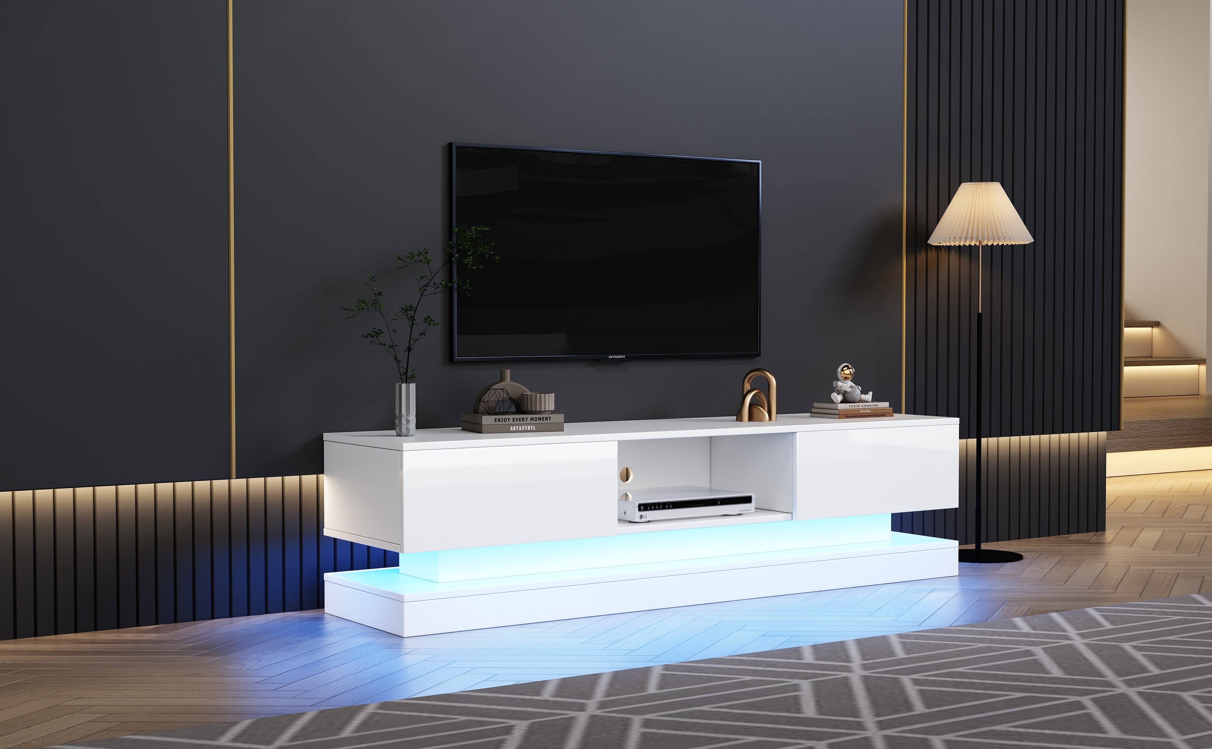 Logidon wit TV-meubel 160 cm met LED-verlichting app bediening