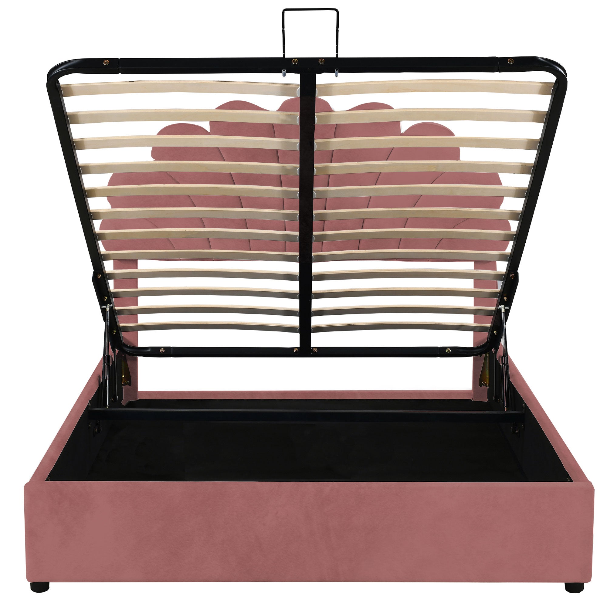 Logidon upholstered bed 140x200 pink with floral headboard and storage space