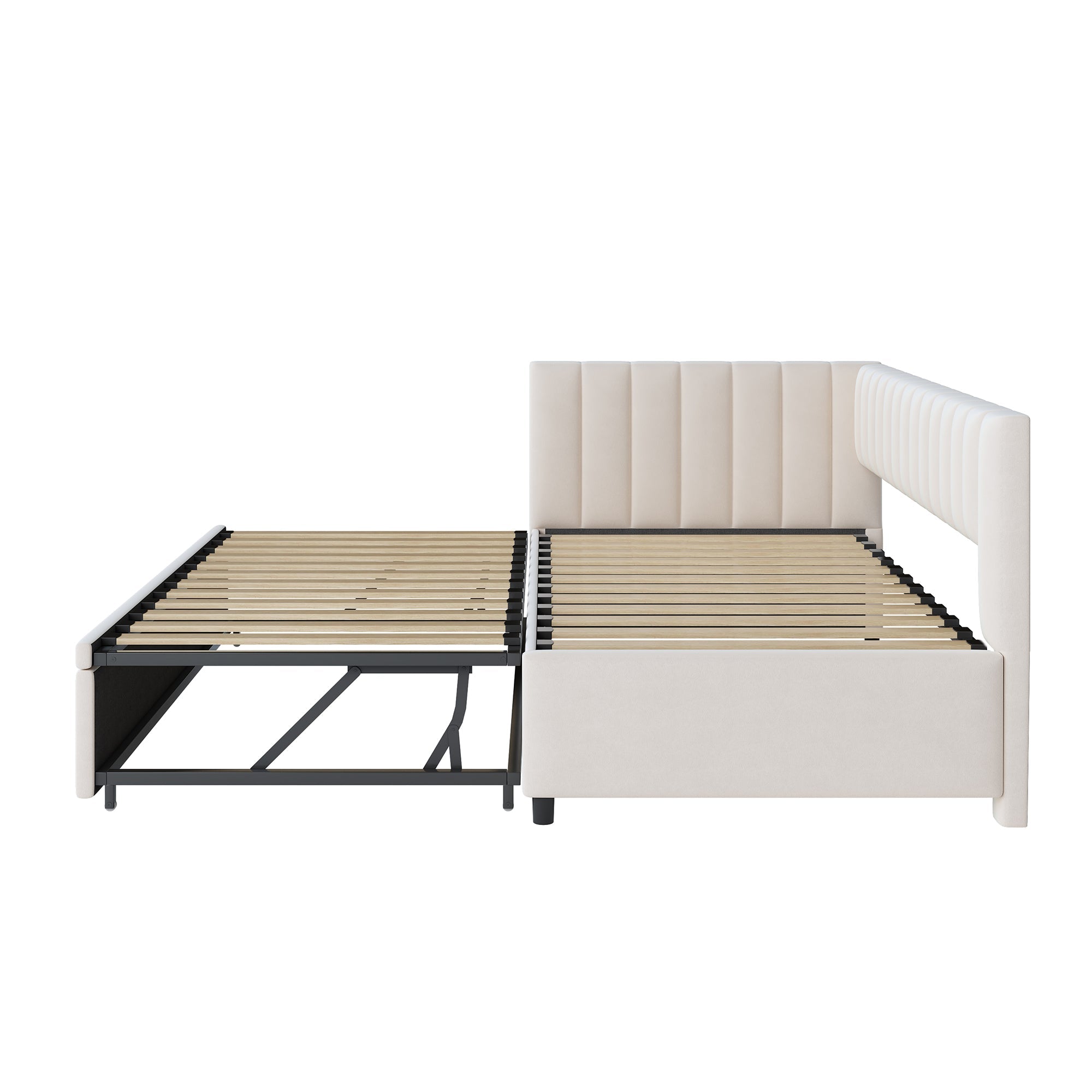 Logidon sofa bed L-shape beige velvet pull-out bed 90/180x200