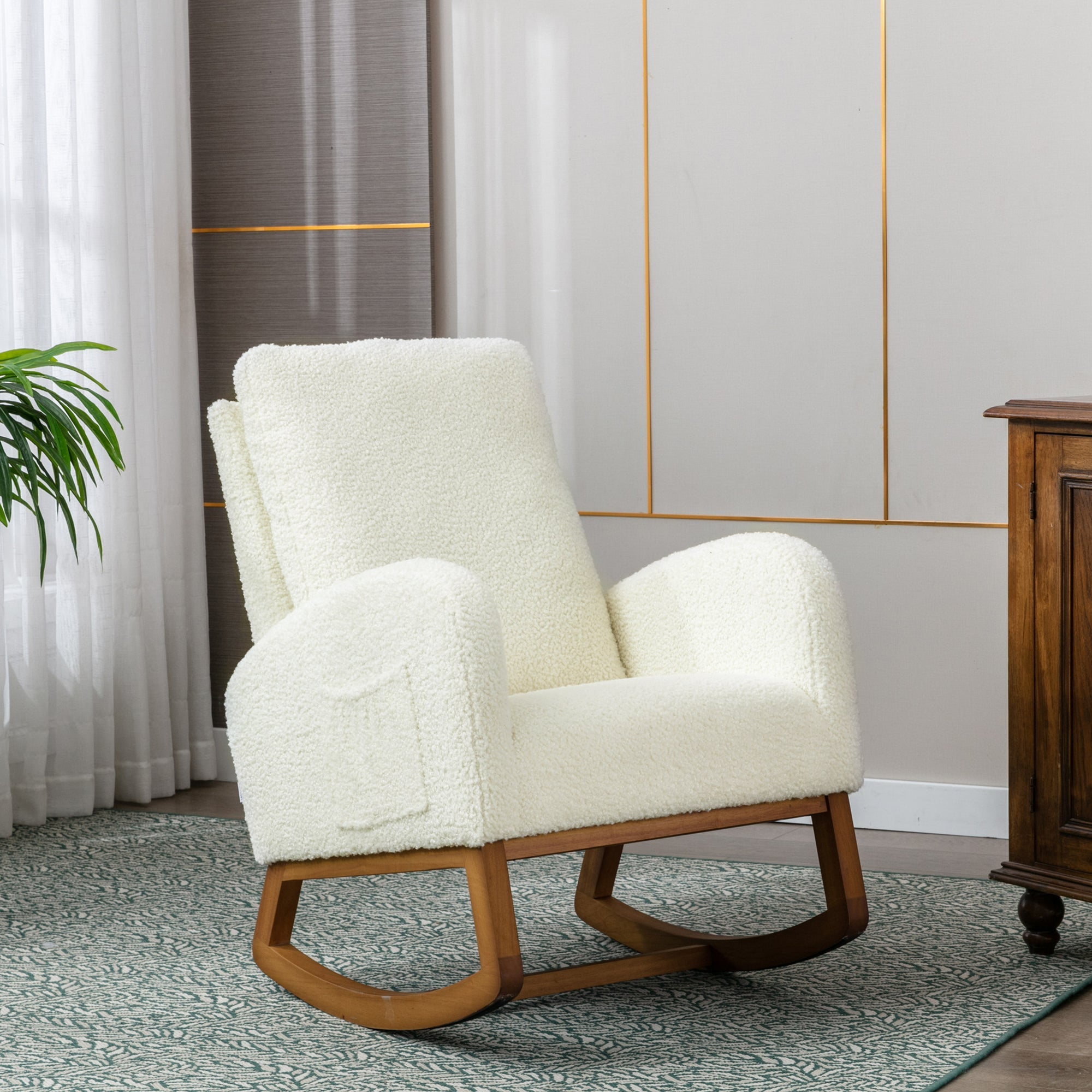 Logidon Fluwelen Witte Schommelstoel Mid Century Modern Gestoffeerd