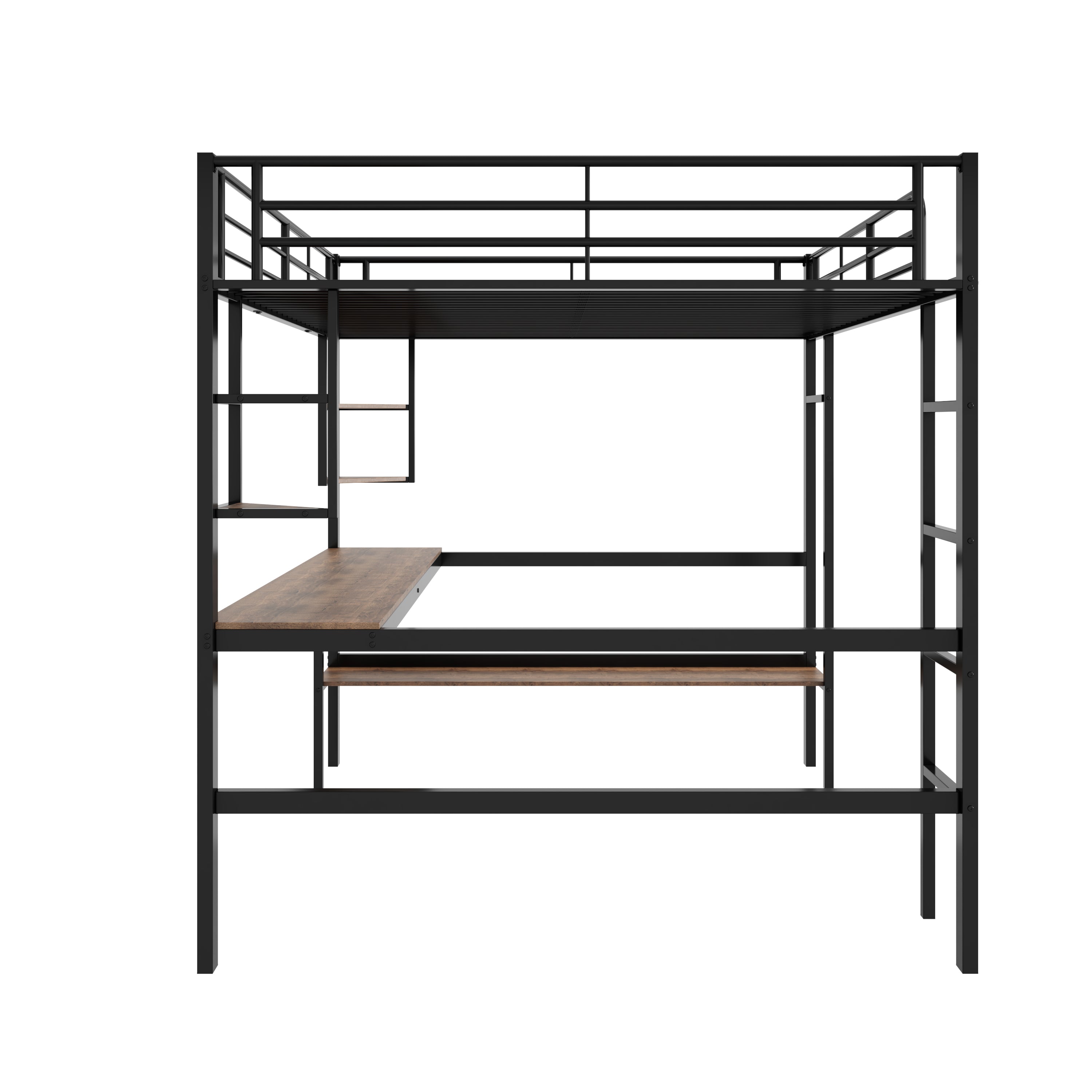 Logidon loft bed 140x200 black with desk and shelves