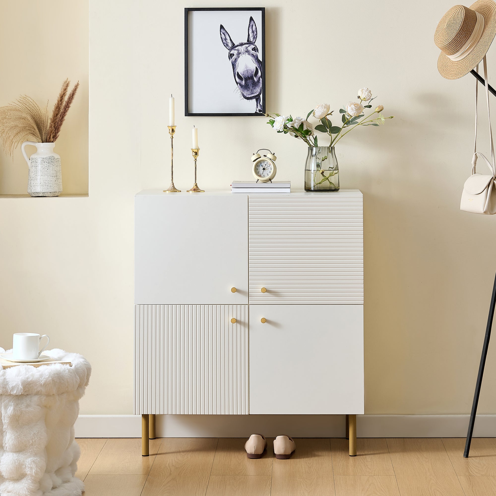 Logidon Wit MDF dressoir 80x36x90 cm zinken handvat stalen poten