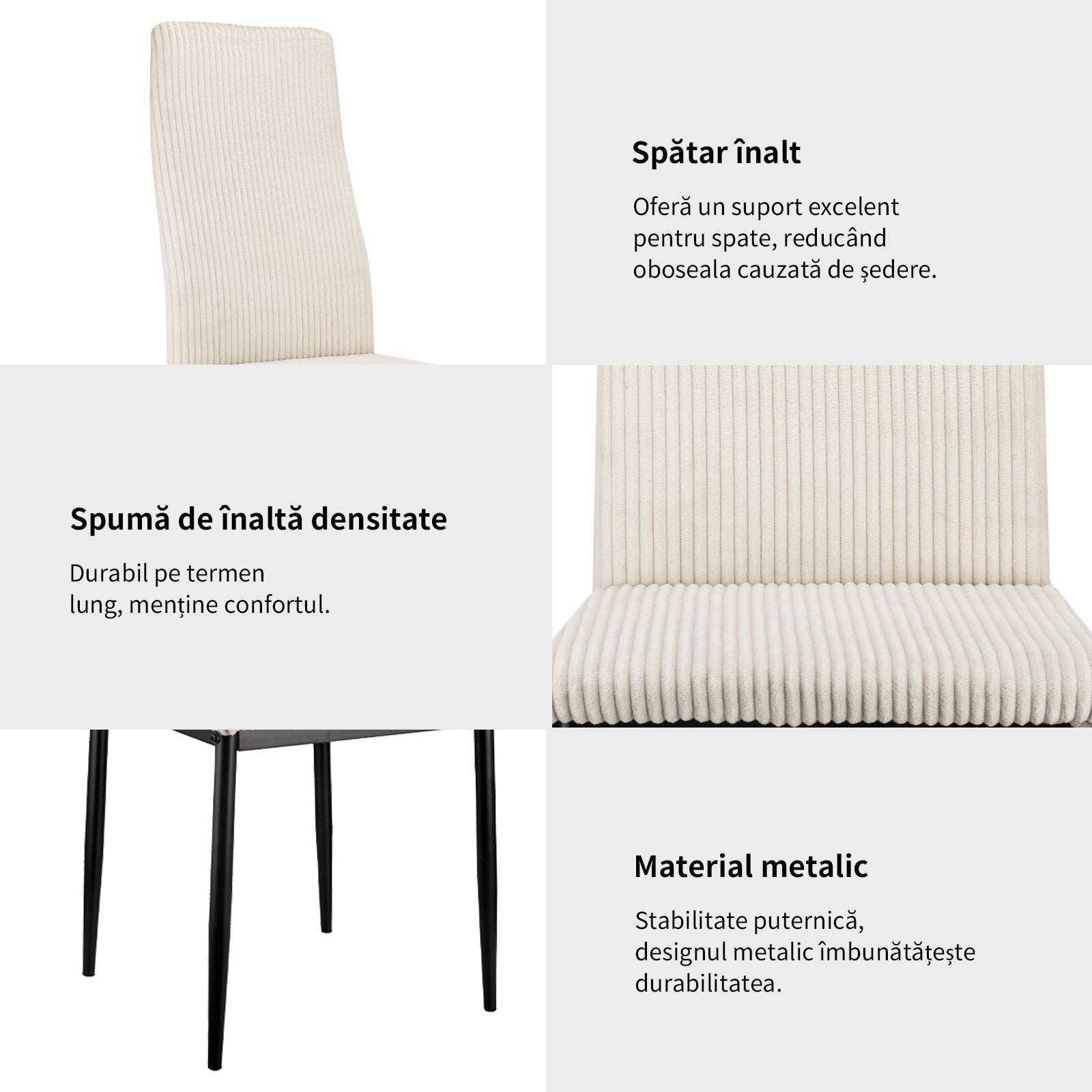 Logidon Eetkamerstoel set van 4 beige corduroy hoge rugleuning
