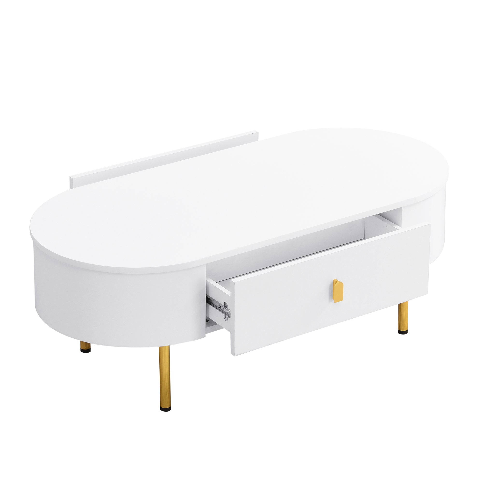 Logidon White Coffee Table With Two Drawers And Gold Handles
