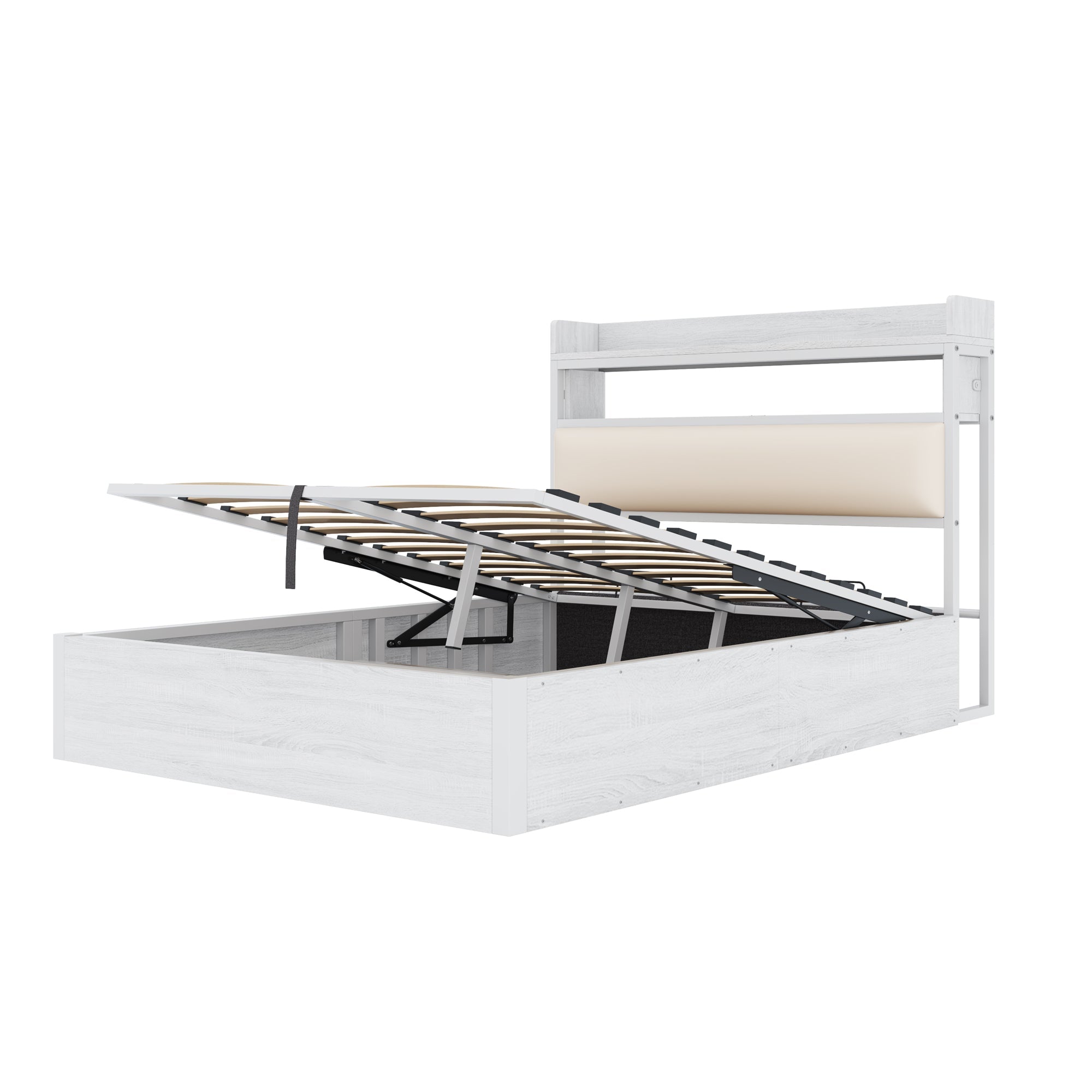 Logidon bedframe 140x200 cm met hydraulische opbergruimte USB hoofdbord wit