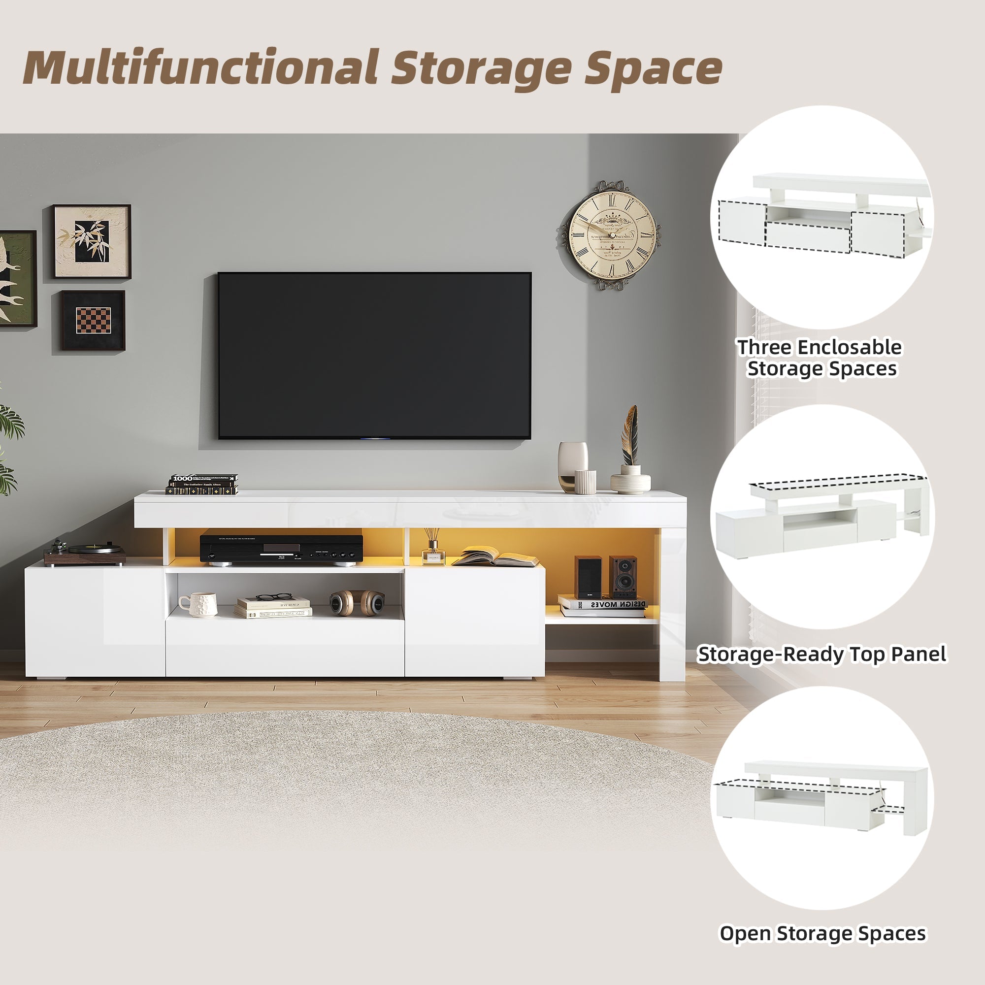 Logidon TV-meubel 192 x 37 x 53 cm witte hoogglans LED-verlichting