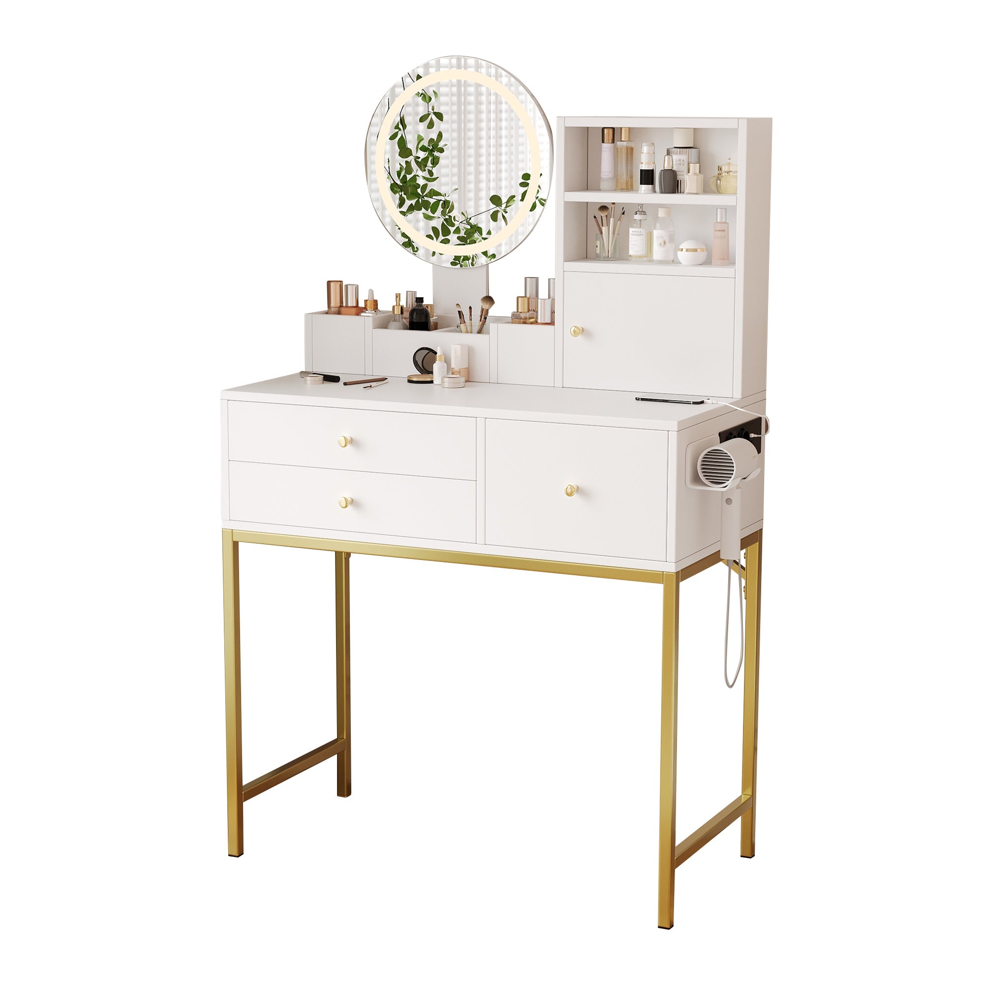 Logidon kaptafel met dimbare LED verlichting wit 80x40x134 cm