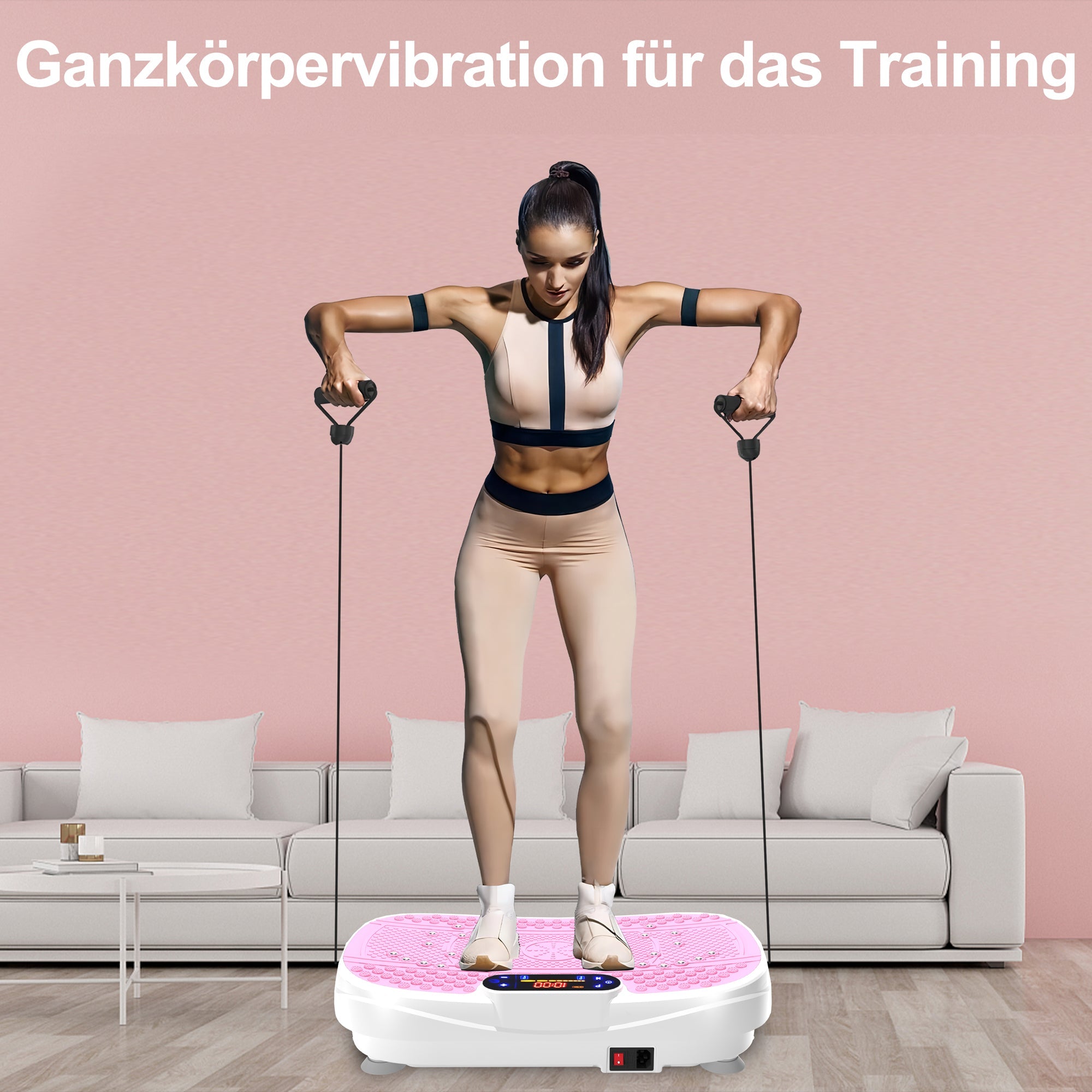 Logidon Vibration Plate Pink Full Body Fitness With Resistance Bands