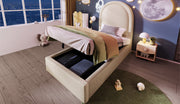 Logidon gestoffeerd bed kinderbed 90x200 beige kosmisch patroon