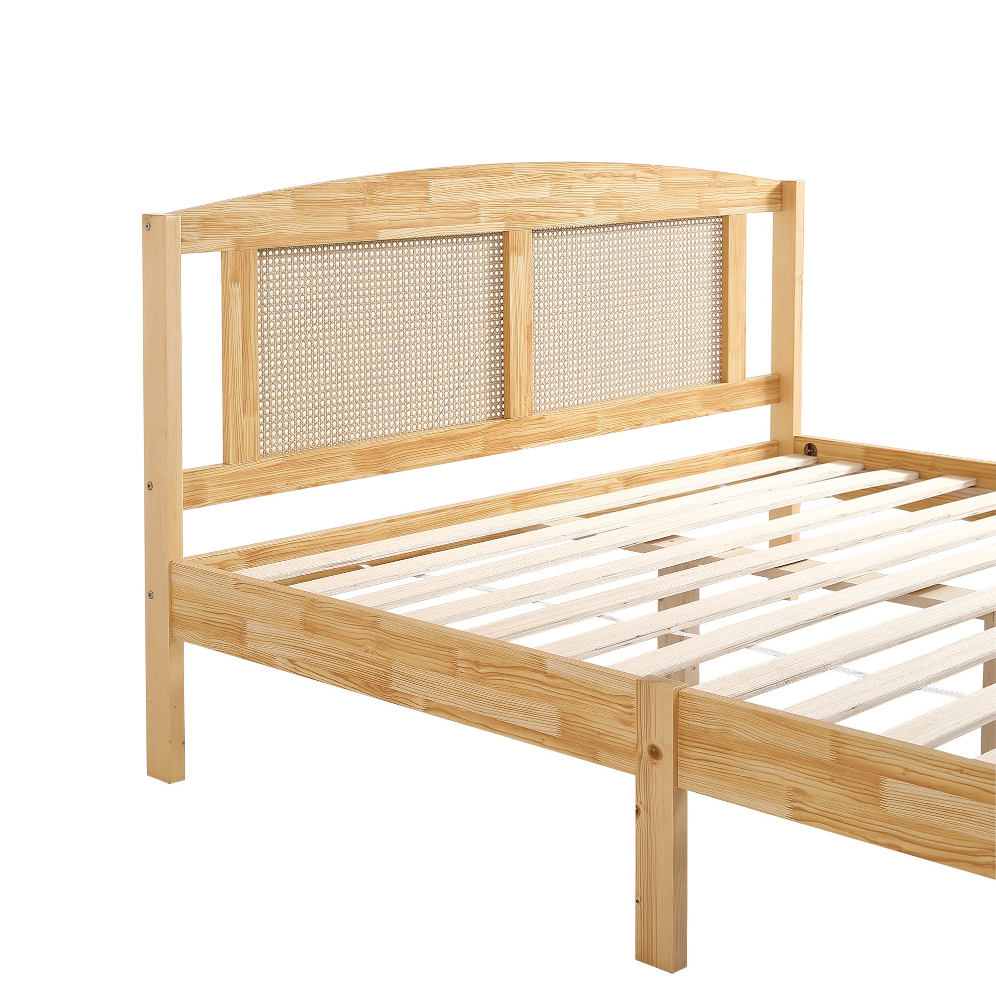 Logidon double bed 160x200 cm wood with natural rattan 15 slats