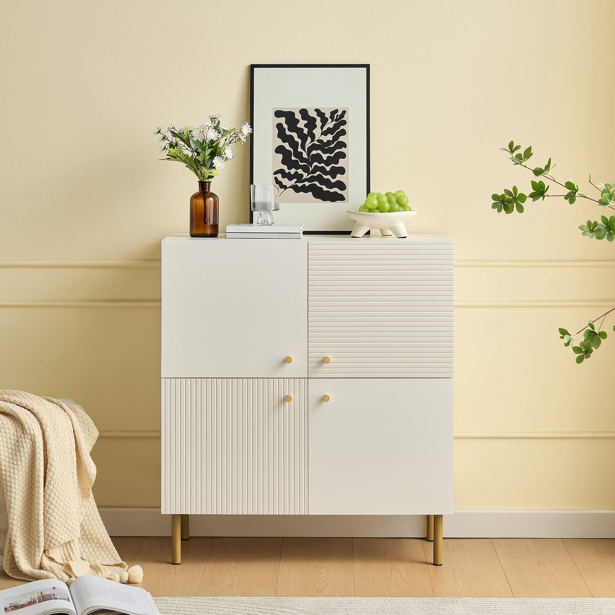 Logidon Wit MDF dressoir 80x36x90 cm zinken handvat stalen poten