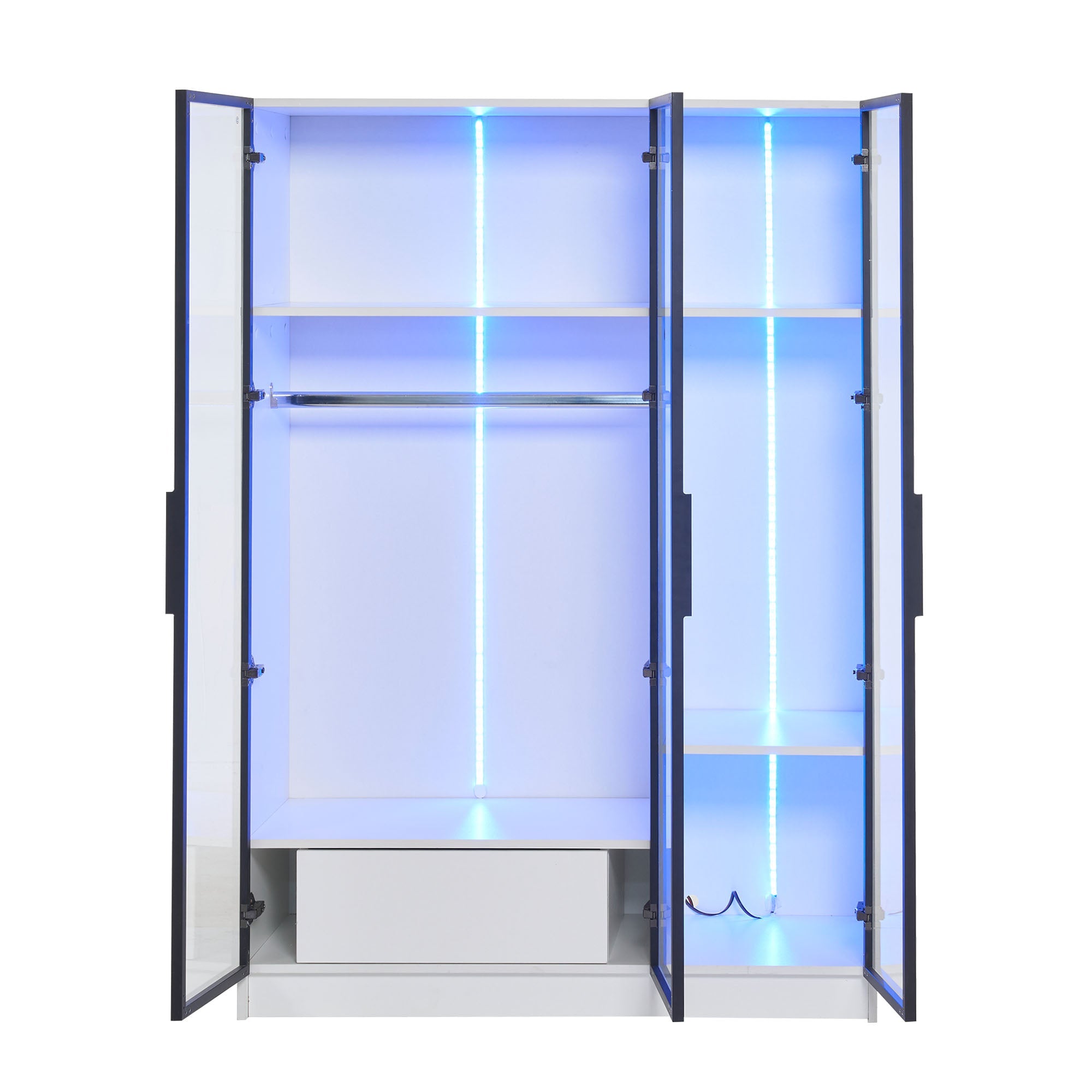 Logidon Witte kledingkast 110x50x160 cm met 3 glazen deuren LED