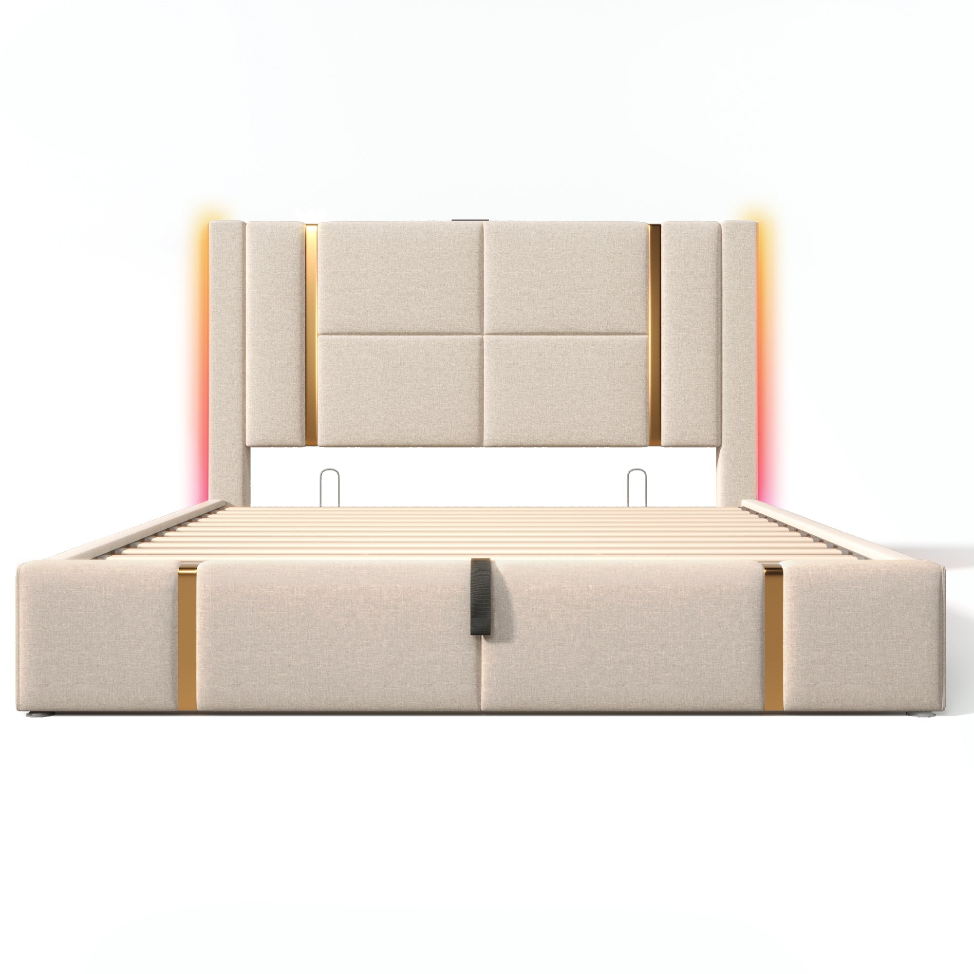 Logidon upholstered bed 160x200 USB C charging function APP control LED beige linen
