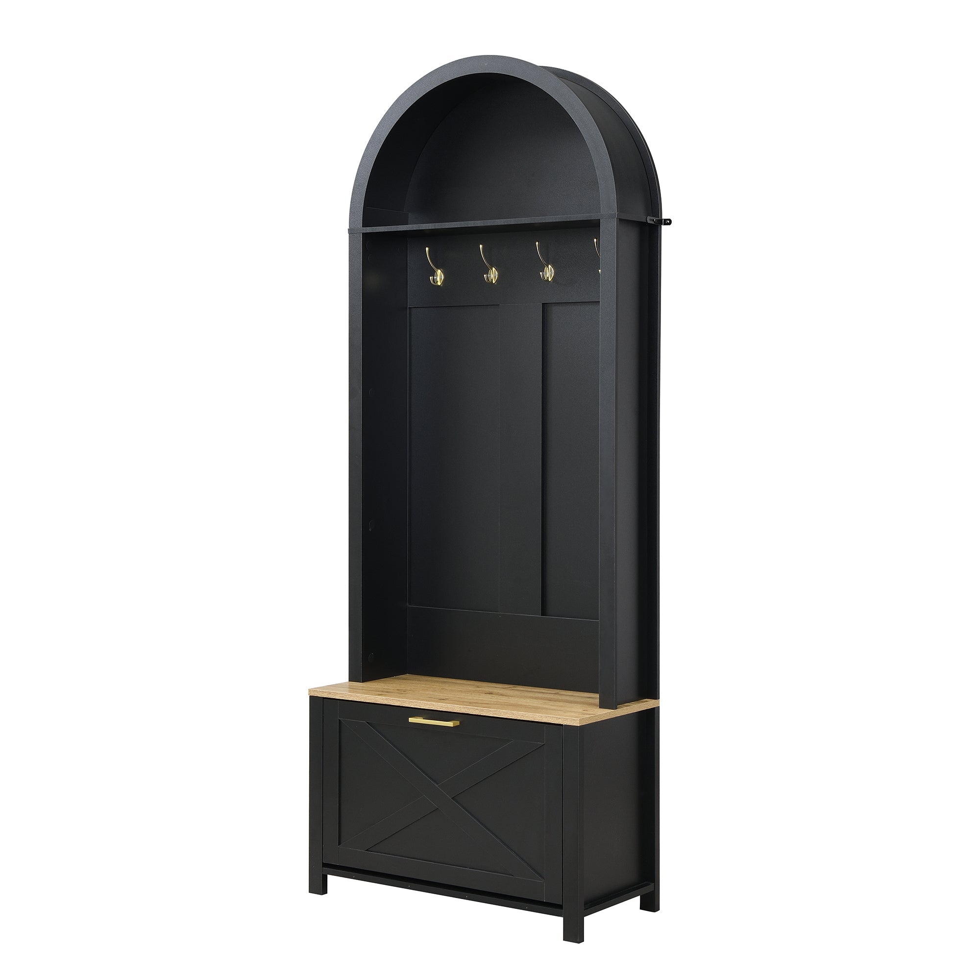 Logidon Garderobekast Zwart 75x35x195 cm Halboom met Schoenenrek