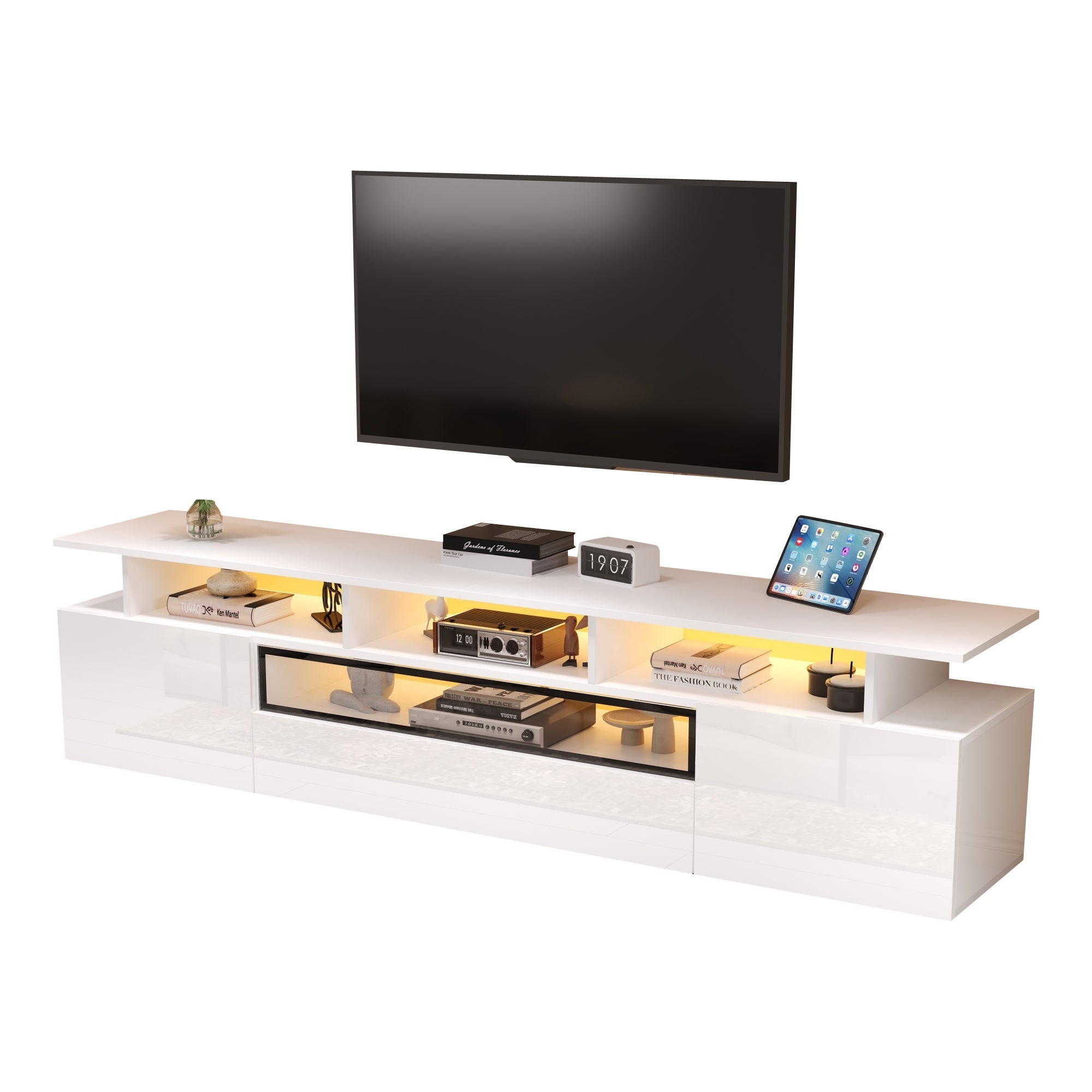 Logidon TV-meubel wit 180x38x45 cm met LED-verlichting 2 deuren 1 lade
