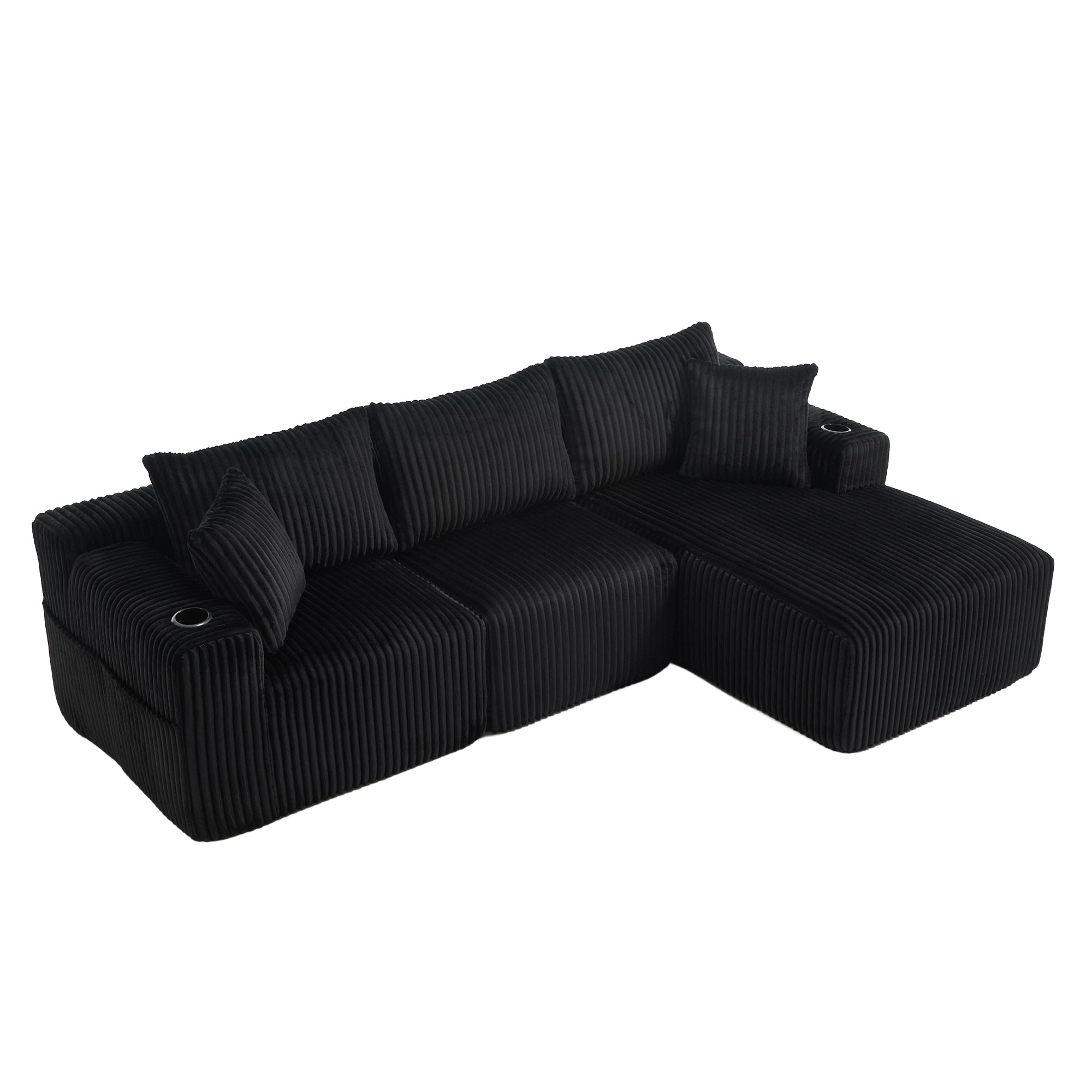 Logidon modulaire bankstel met chaise longue, 2-zitsbank, zwart corduroy