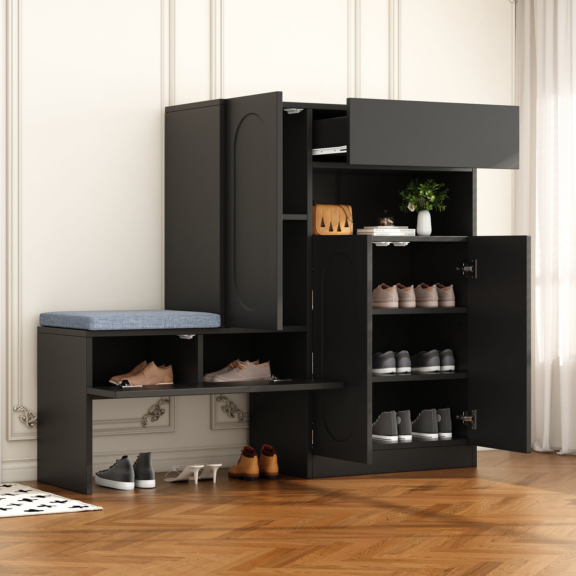 Logidon Trendy 2-in-1 Schoenenkast Zwart 130x35x110 cm Soft Close