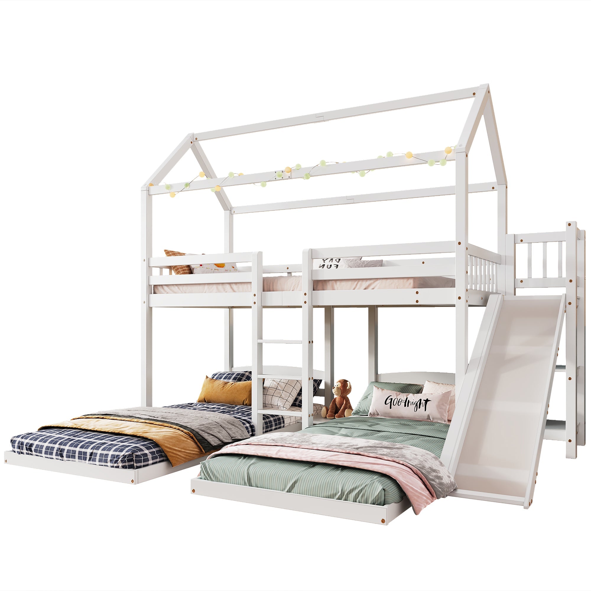 Logidon stapelbed met glijbaan wit 90x200cm drietrapsladder