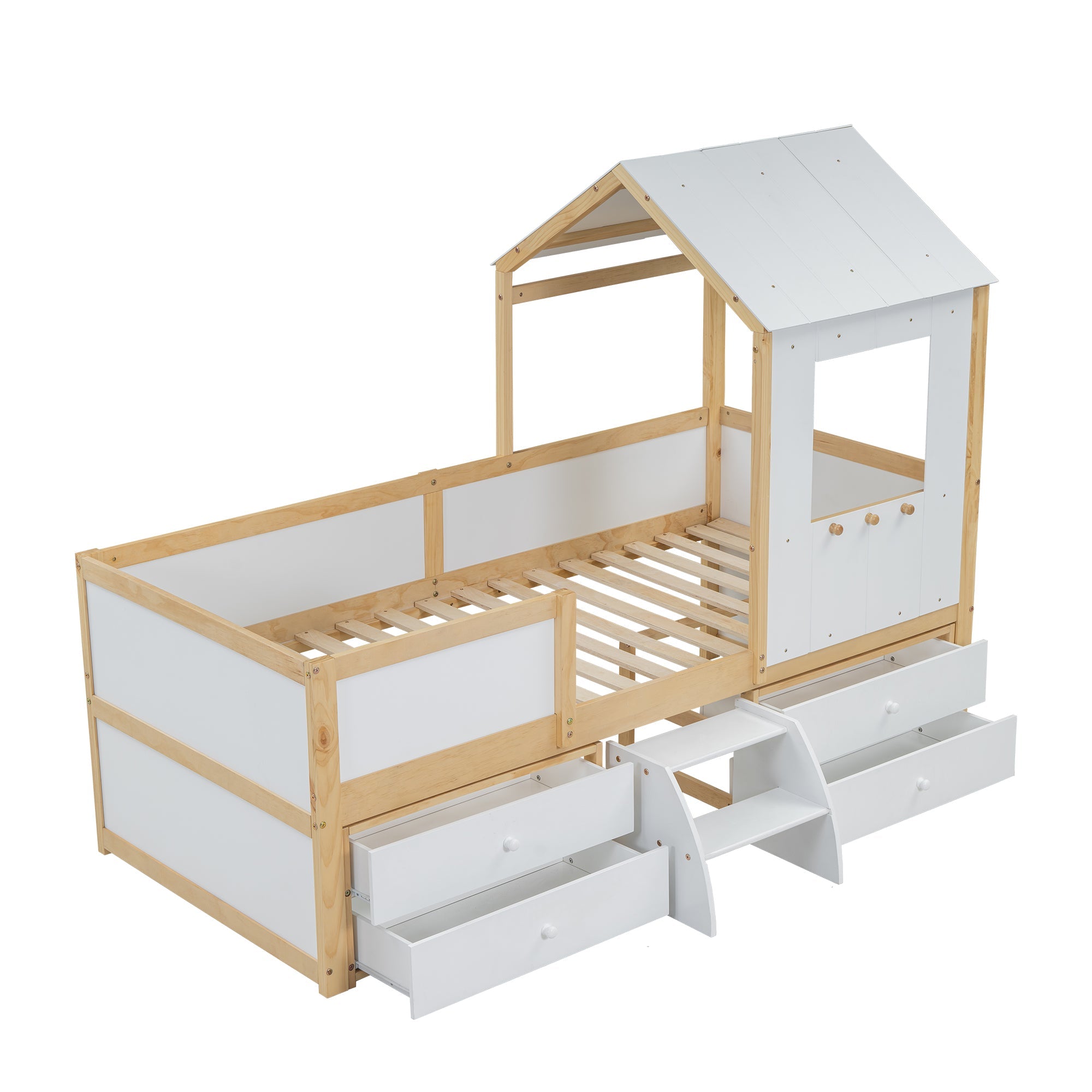 Logidon halfhoog huisbed 90x200 wit naturel met dak