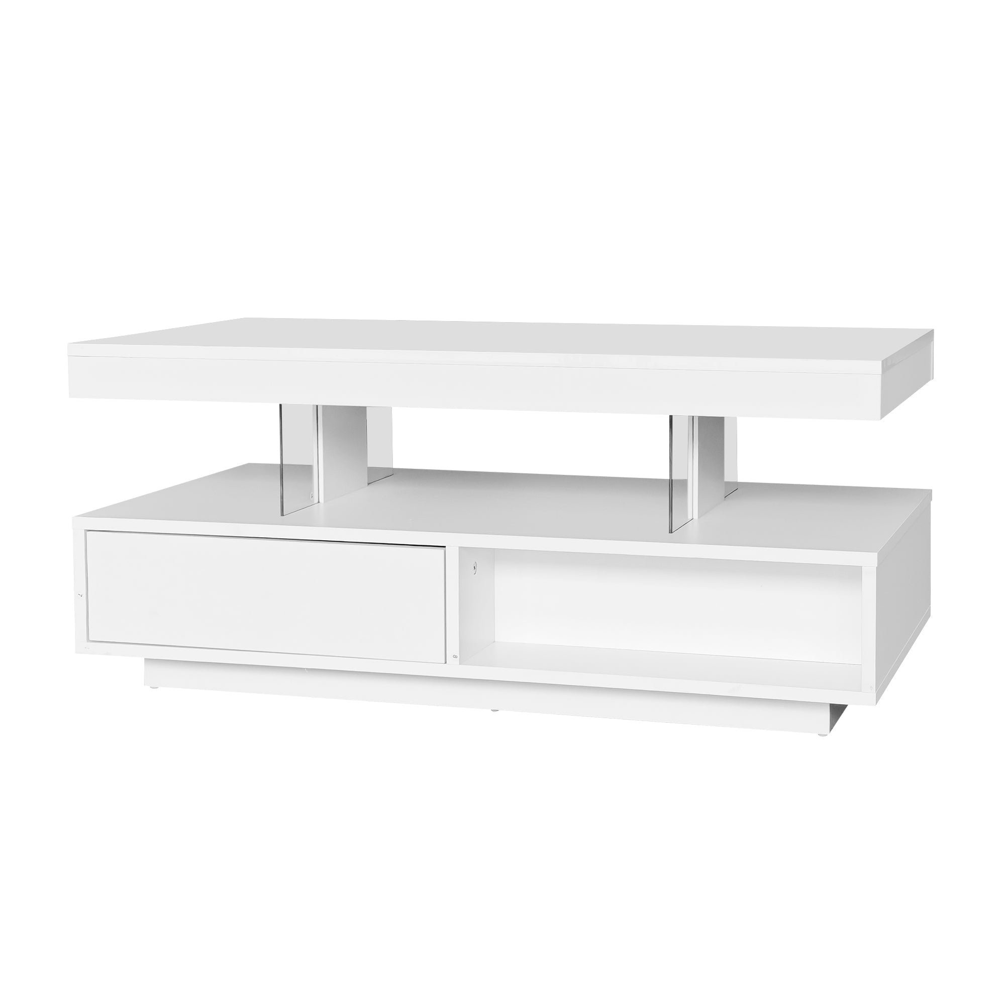 Logidon Witte Hoogglans Salontafel 95x50 cm Met Glazen Bladen