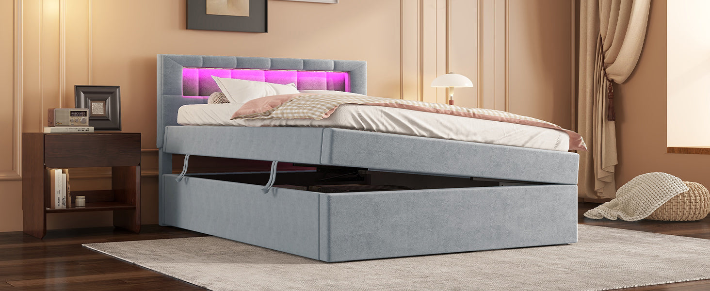 Logidon flat bed 90x200 velvet gray ambient light headboard