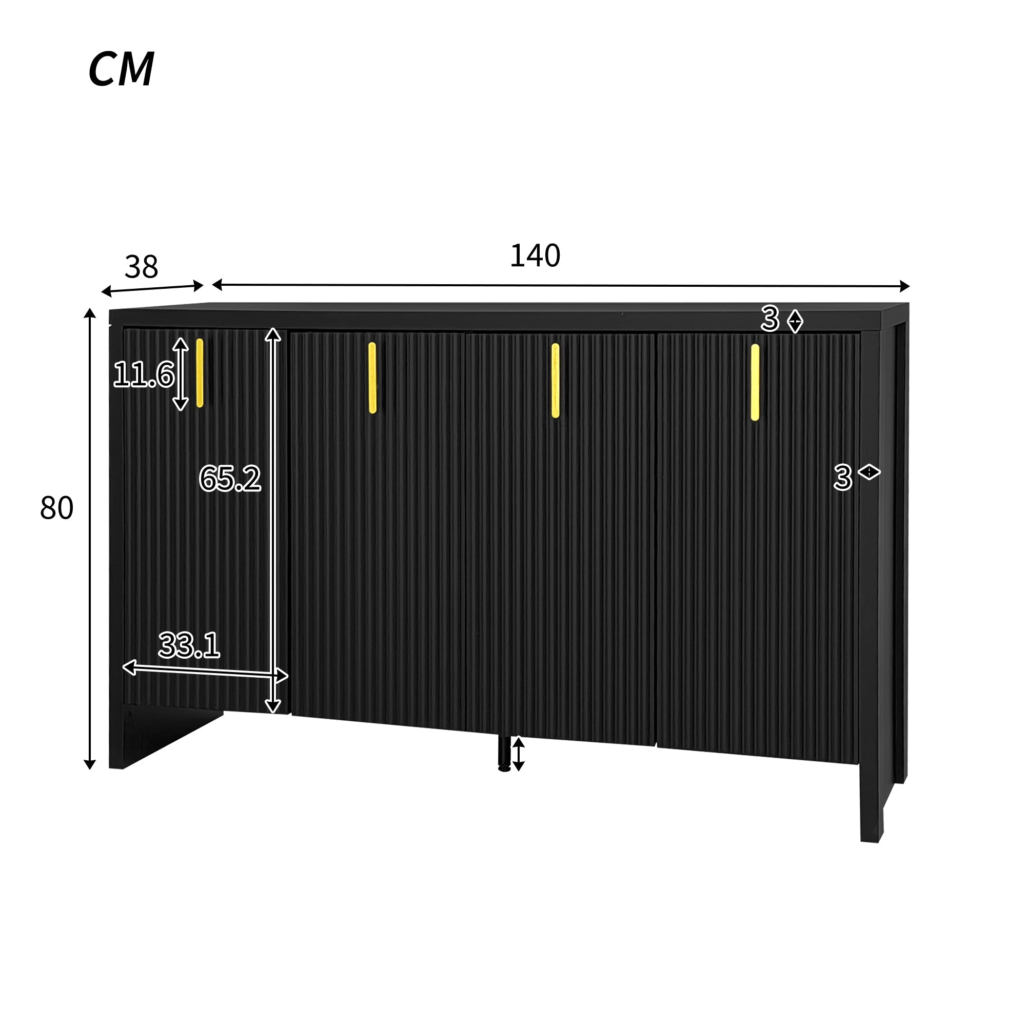 Logidon Dressoir 140 cm Zwart met Gouden Handvatten en Verdelers