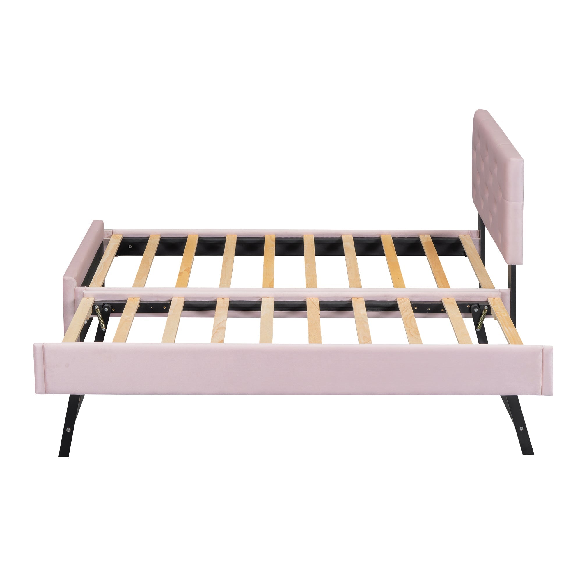 Logidon gestoffeerd bed 90x200 roze fluweel met rolcontainer