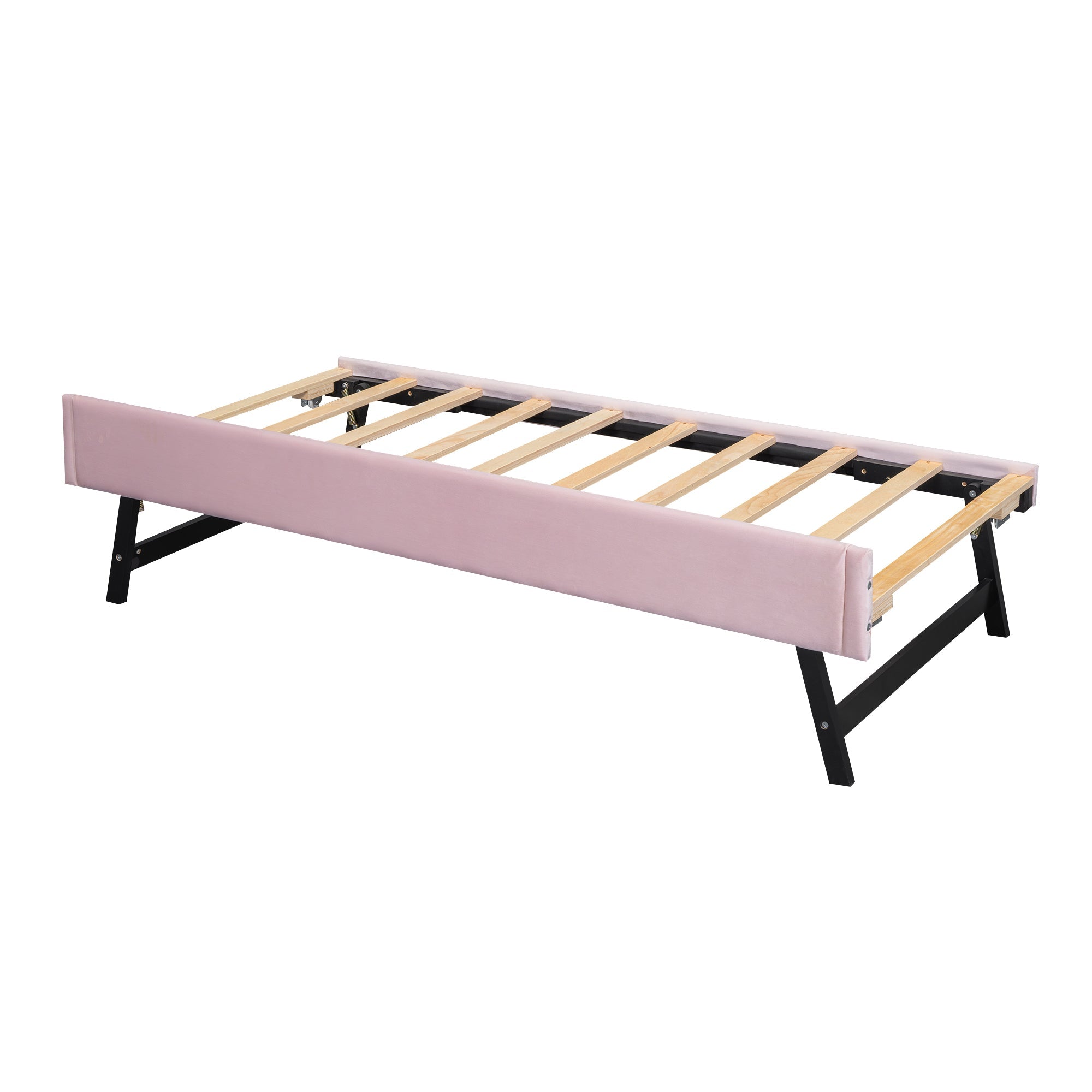 Logidon gestoffeerd bed 90x200 roze fluweel met rolcontainer