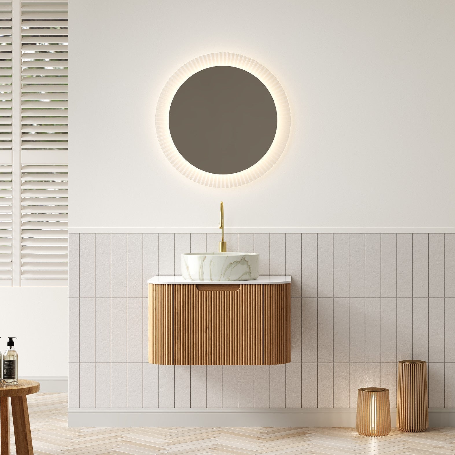 Logidon 61cm Wall Mounted Bathroom Furniture Round Ceramic Basin Stone Pattern